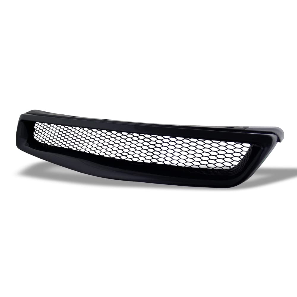 1999-2000 Honda Civic Glossy Black T-R Style Aluminum Mesh Front Bumper Grille | Replacement Car Part | Perfect for Customization & Street Style Upgrades