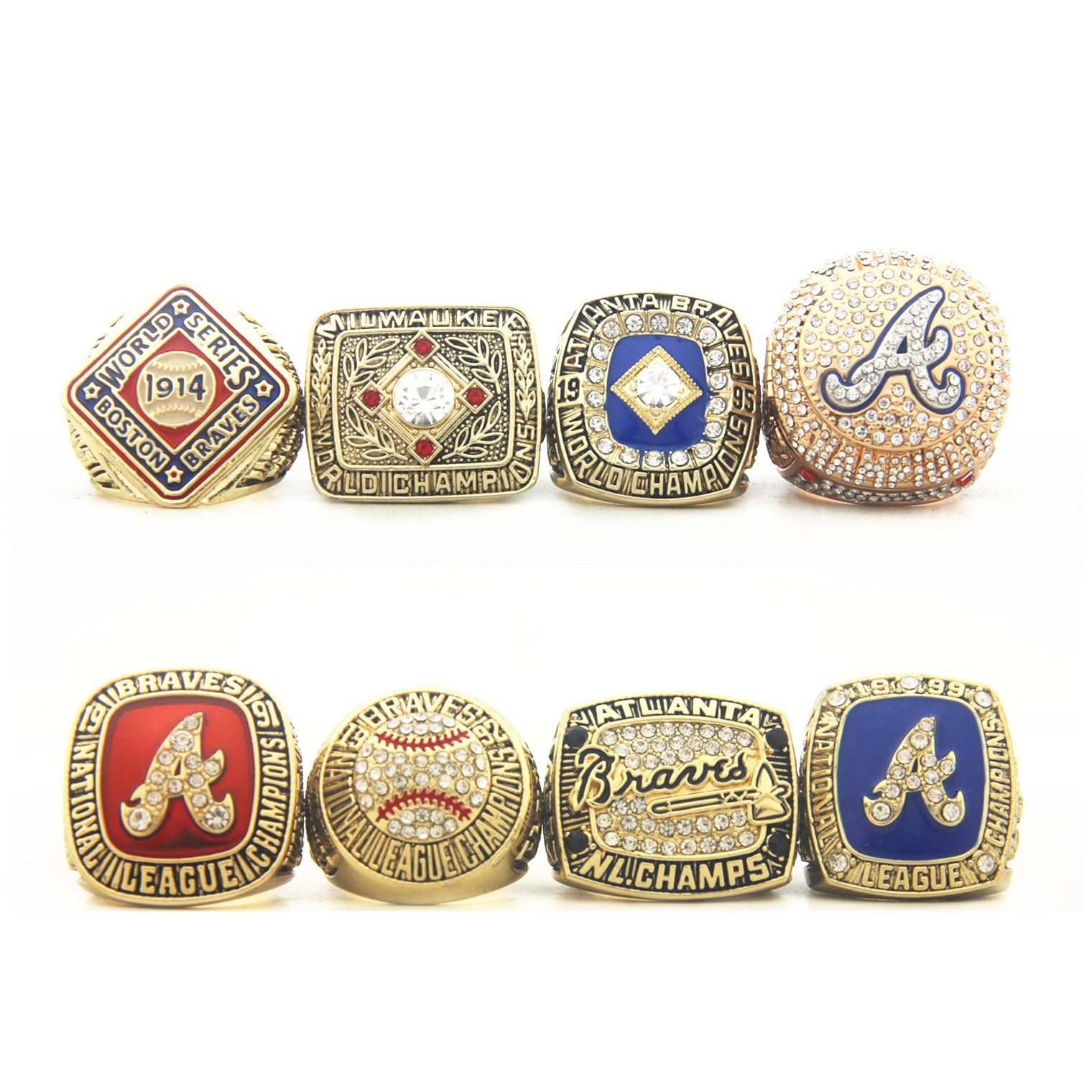 Atlanta Braves Championship Ring Set - 1914 Boston, 1957 Milwaukee, 1995 Atlanta & NL Championship Rings 1991-1999 | Collectible Baseball Memorabilia for Fans, Men, Women & Kids | Perfect Gift for Christmas, Birthdays & Sports Enthusiasts