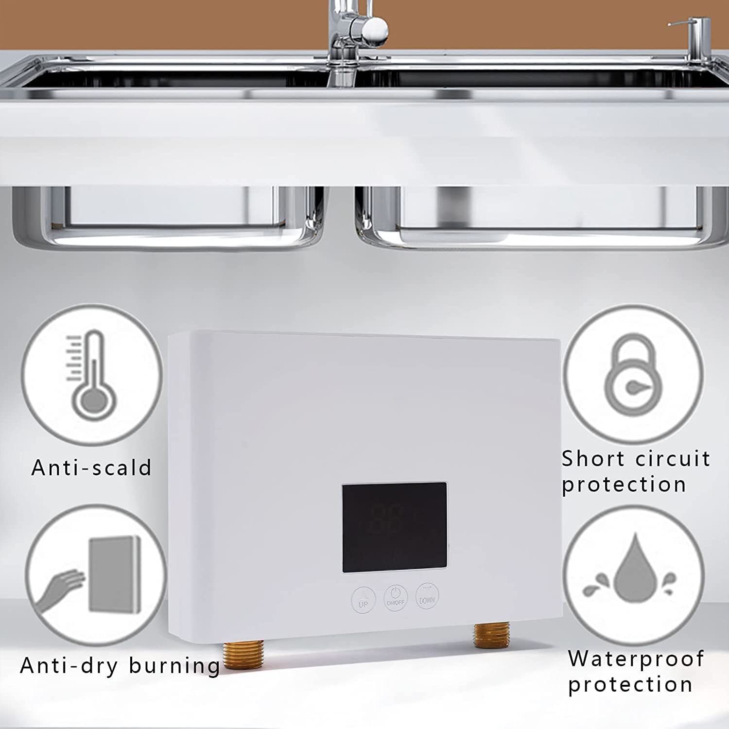 Electric Mini Tank Water Heater - Instant Hot Water On Demand with LCD Display - Compact Tankless Water Heater for Kitchen, Bathroom & RV Use - Perfect for Washing Dishes, Hand Washing & Small Appliances