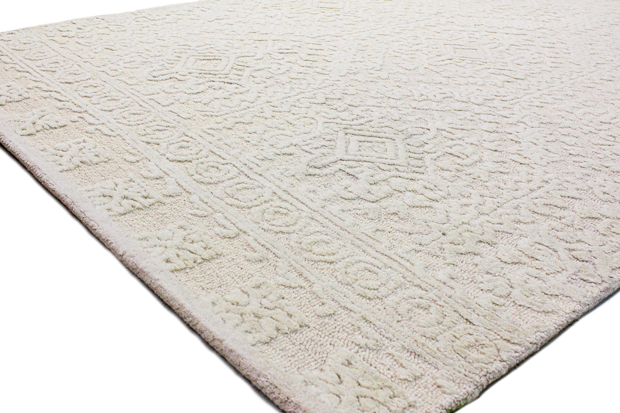 Luxury Hand Tufted Wool Area Rug - Bashian Collection - 3.6' x 5.6' White Runner Rug for Entryway, Living Room, Bedroom - Soft & Durable Home Décor for Modern Houses & Apartments