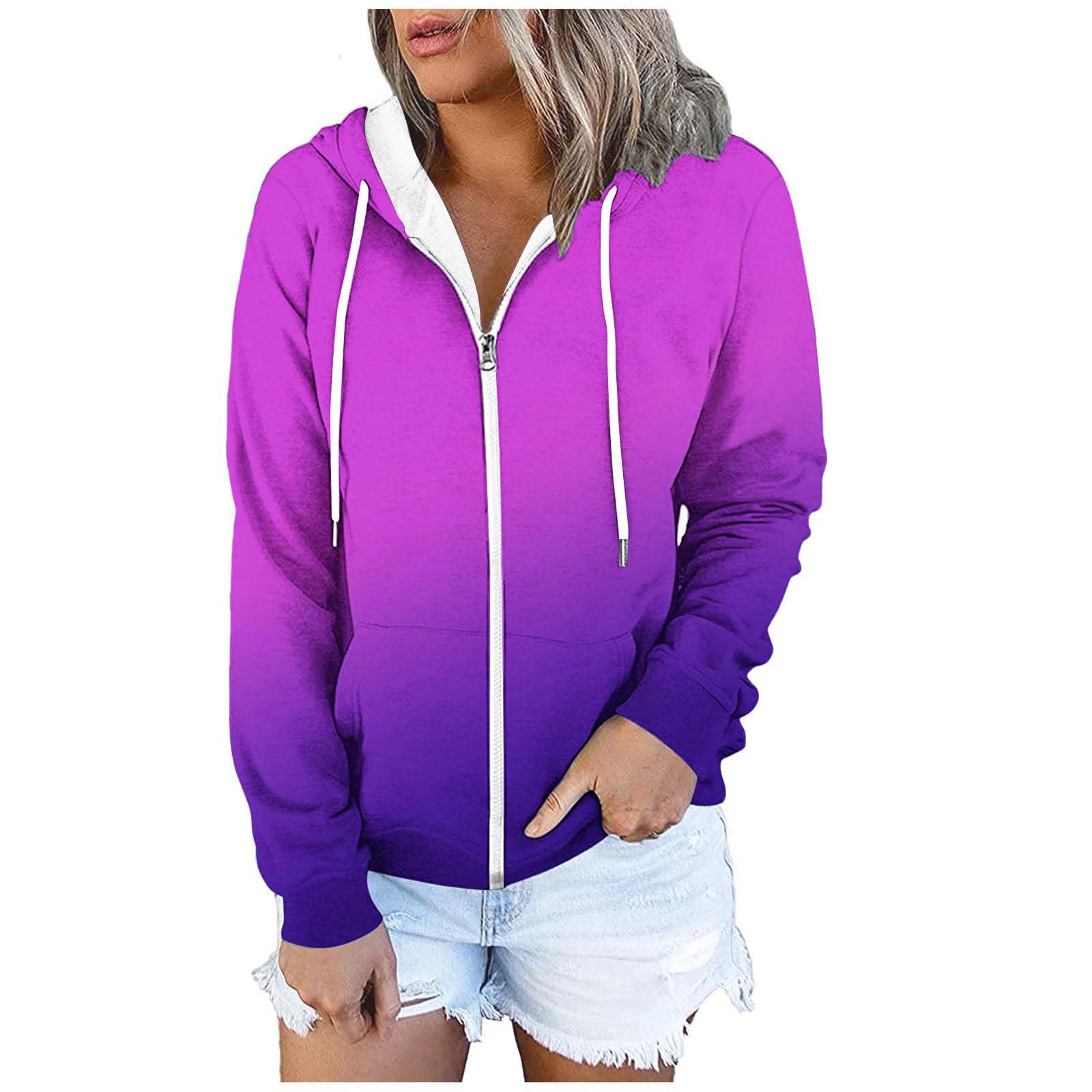 Women's Ombre Tie Dye Cropped Hoodie Jacket - Full Zip Up Long Sleeve Sweatshirt with Drawstring & Hood | Casual Fall Fashion for Streetwear, Loungewear & Outdoor Activities