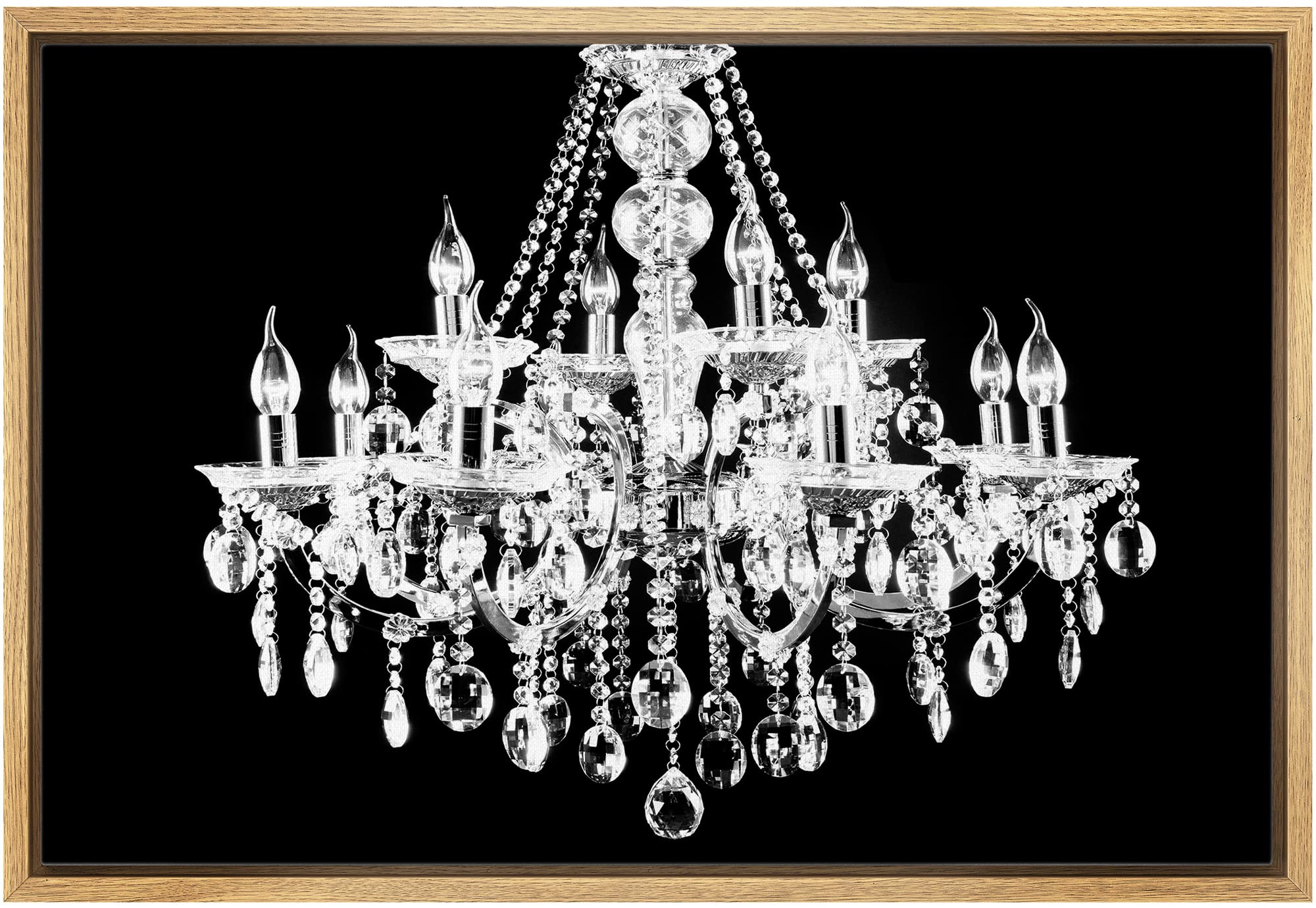 Black & White Chandelier Silhouette Canvas Wall Art - Modern Framed Digital Print for Living Room, Bedroom, Office Decor - 16x24 Inches Natural Wood Frame - Perfect for Relaxation & Chic Home Styling