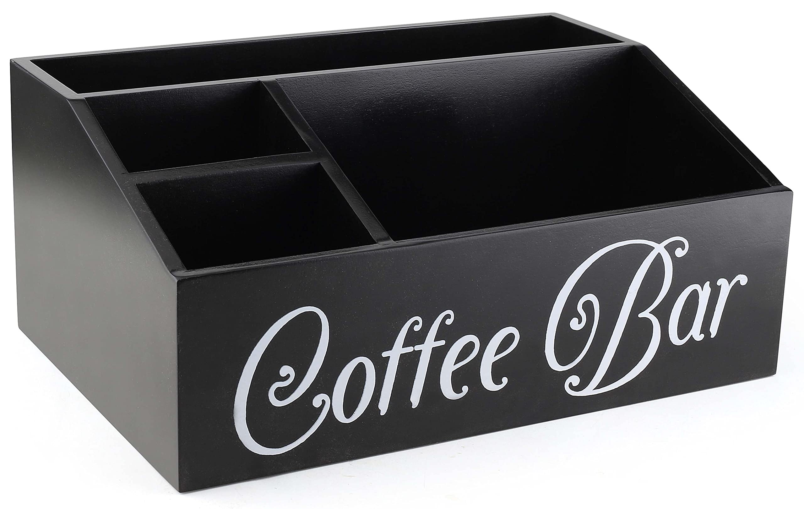 Farmhouse Style Wooden Coffee Station Organizer - Countertop & Desk Coffee Bar Accessories Holder for Cups, Pods & More - Perfect for Kitchen, Office & Home Decor (Black)
