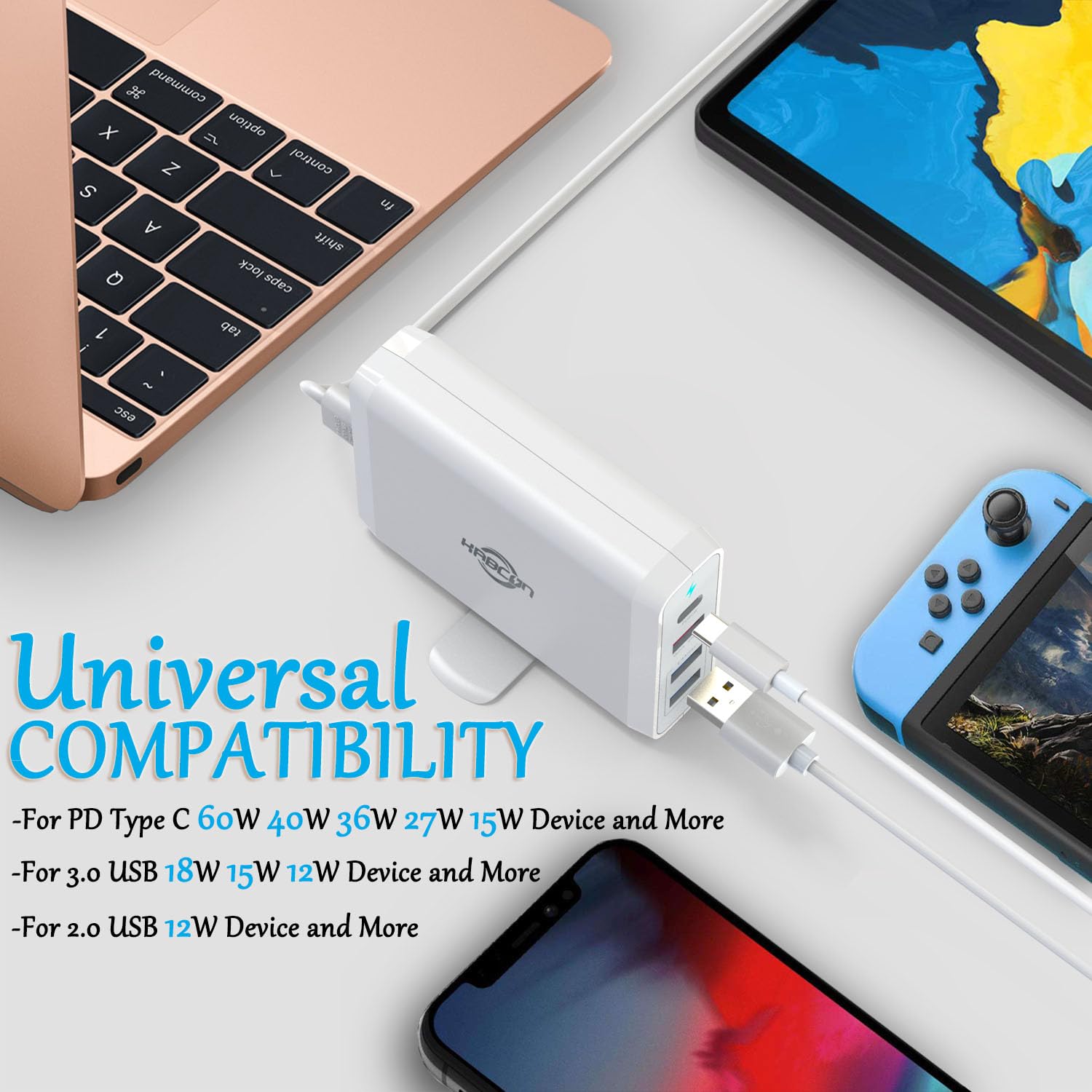 60W 4-Port USB C Fast Charger for MacBook Pro/Air, iPhone 15/15 Plus/15 Pro/15 Pro Max - Compact Wall Charger for Home, Office & Travel