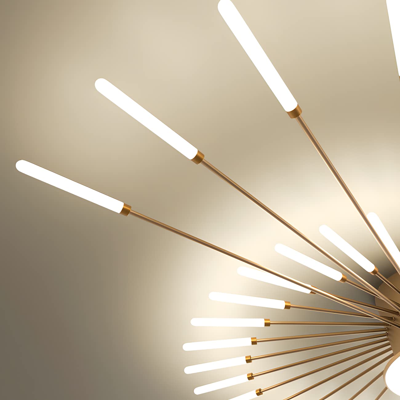 Modern Sputnik Ceiling Light Fixture - 28+1 Head Gold LED Starburst Chandelier, Semi-Flush Mount Linear Acrylic Spiral Design for Living Room, Bedroom, Dining Room & Office Lighting