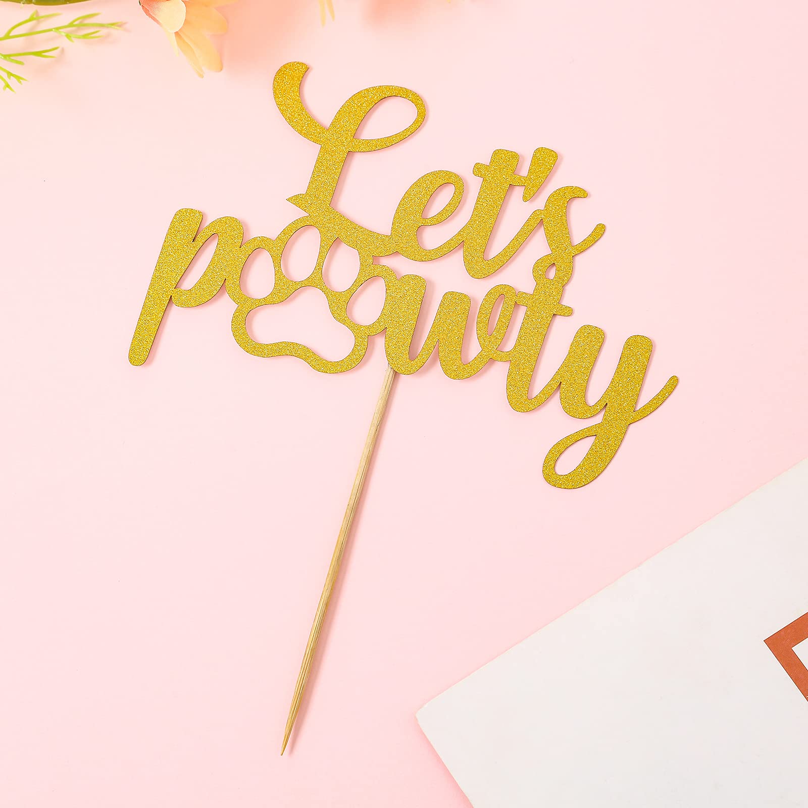 Gold Glitter Let's Pawty Cake Topper - Dog Birthday Party Decoration for Puppy Boys & Girls | Pet-Themed Cake Decor Supplies | Perfect for Dog Birthday Cakes, Puppy Parties & Pet Celebration Events
