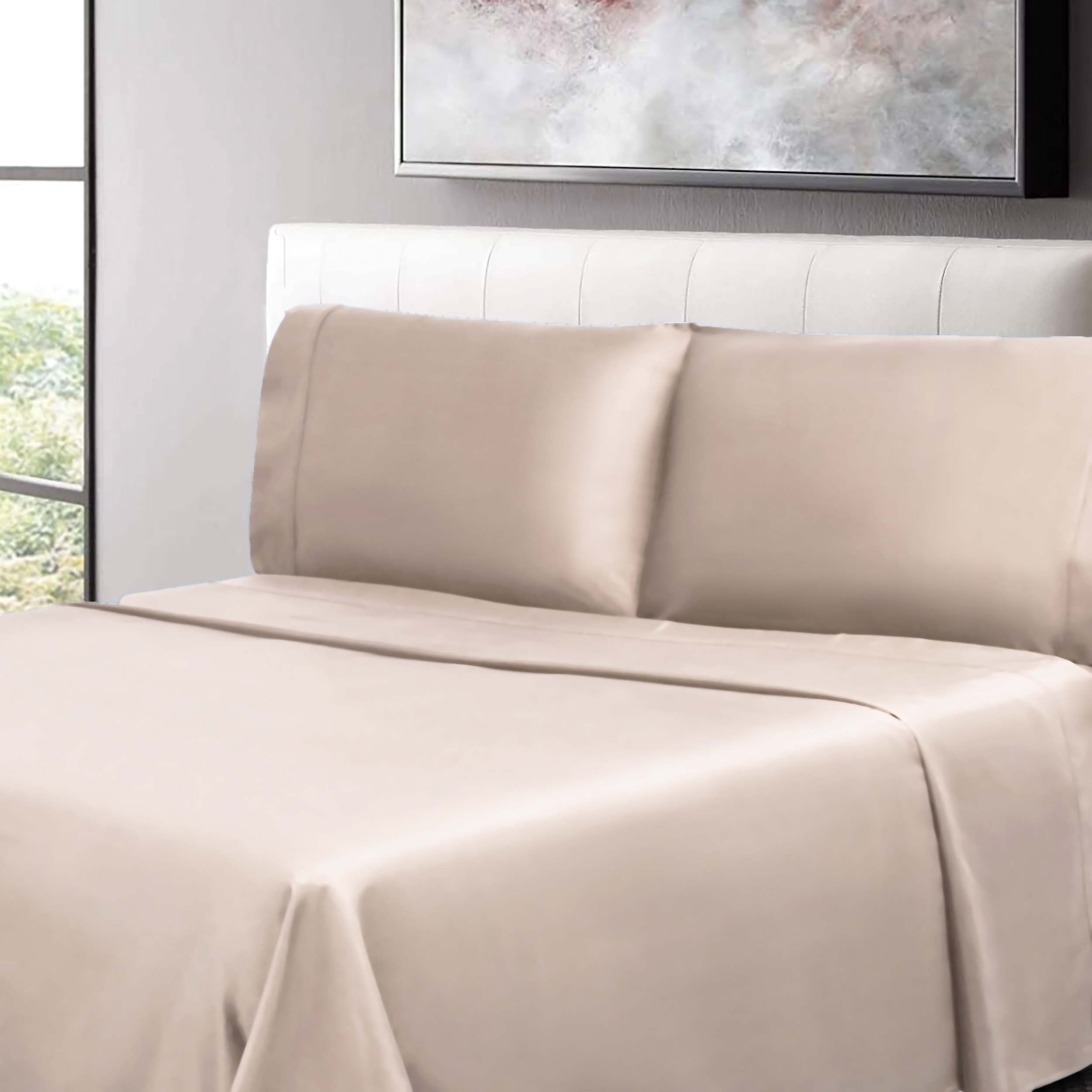300 Thread Count Cotton Percale Solid Deep Pocket Bed Sheet Set - Queen Size, Soft & Breathable Luxury Sheets for Comfortable Sleep - Perfect for Master Bedroom, Guest Room or Vacation Home