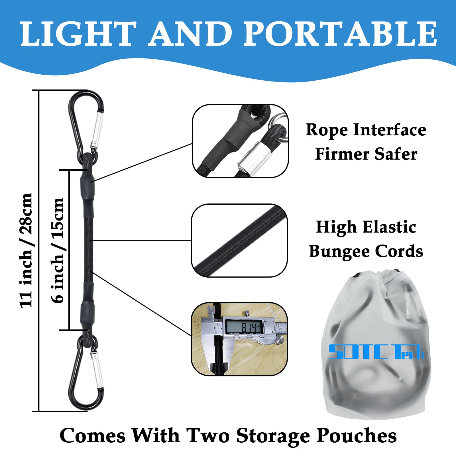 Heavy Duty 8-Inch Mini Bungee Cords with Carabiner Hooks - 4-Pack Elastic Tie Down Straps for Camping, Biking, Kayaking, Travel & Outdoor Gear Organization