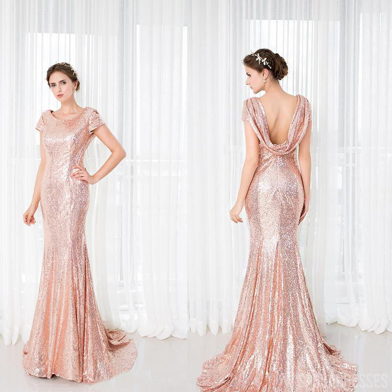 Elegant Mermaid Cap Sleeves Long Sequin Bridesmaid Dresses - WG895 | Perfect for Weddings, Proms & Formal Events