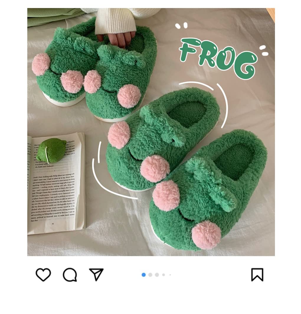 Cute Frog Slippers for Women - Soft Fluffy Fuzzy Animal House Shoes - Kawaii Smile Slippers for Indoor Comfort & Lounge Wear - Perfect Gift for Girls & Women
