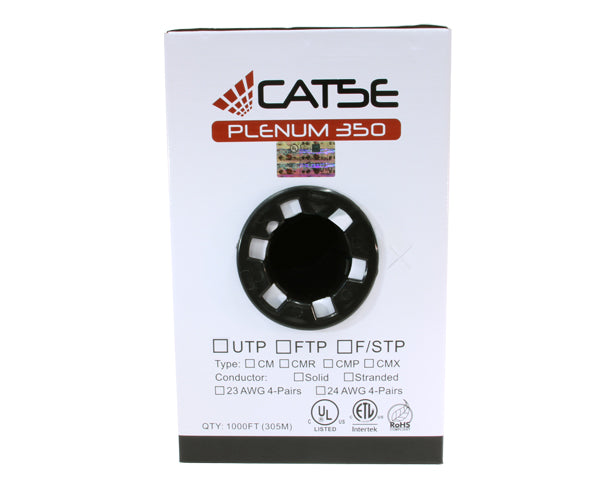 CAT5E Plenum Bulk Ethernet Cable - CMP UL Listed, Solid Copper UTP, 24 AWG 320FT - High-Speed Networking for Offices, Data Centers & Smart Homes