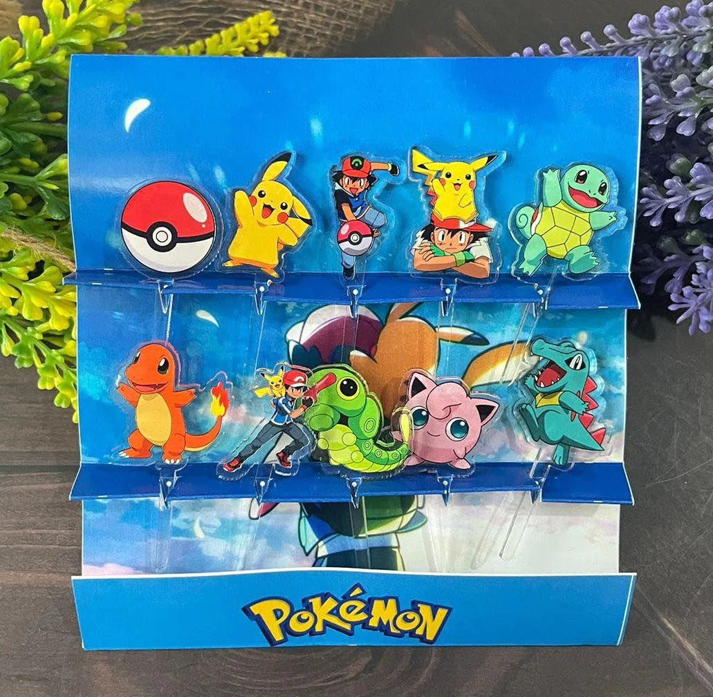 Pokemon Acrylic Food Picks - Decorative Party Appetizer Sticks for Cupcakes, Fruit, Cheese & Charcuterie Boards | Cute Anime Character Food Markers for Birthday, Baby Shower & Themed Events