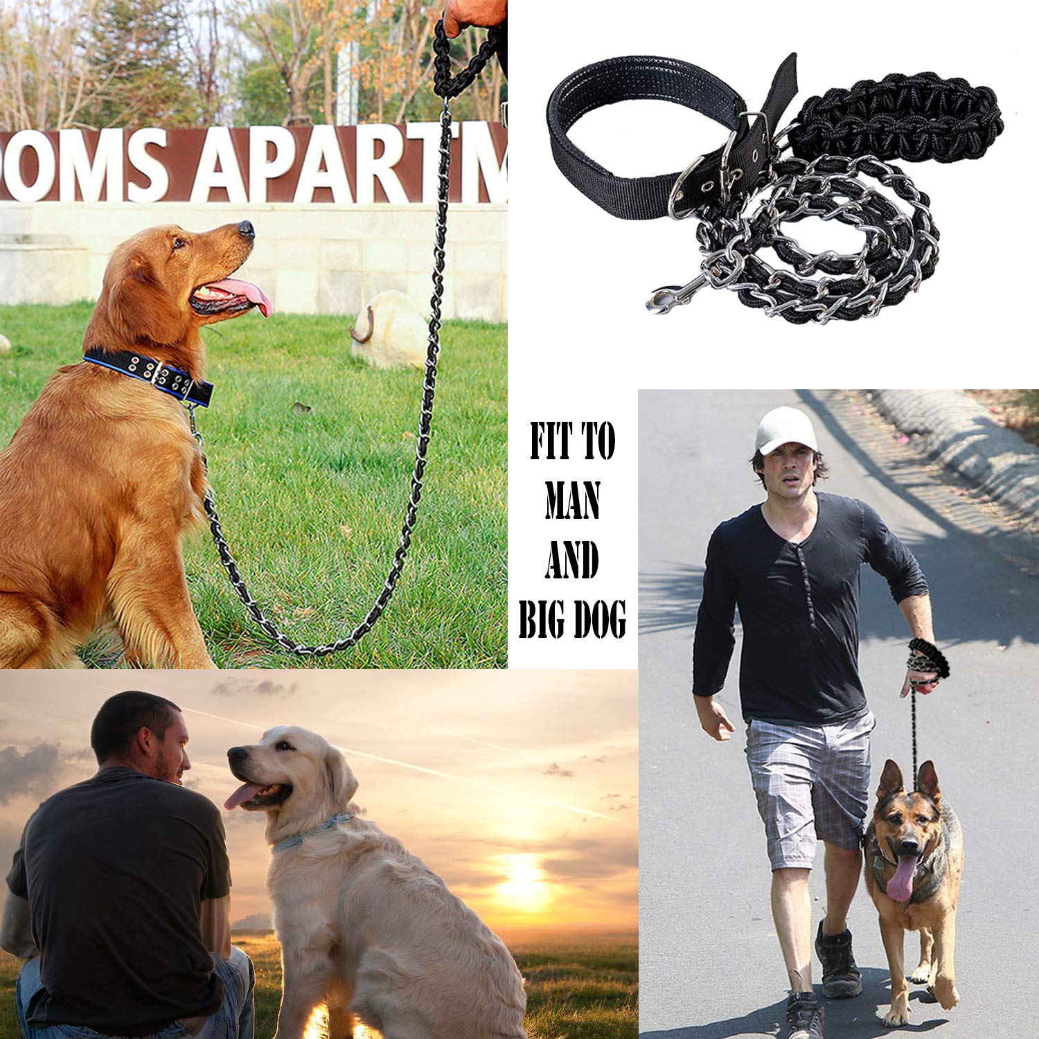 Heavy Duty Metal Dog Leash with Anti-Bite Chain & 360° Hook - Durable Pet Training Lead for Medium & Large Dogs - Perfect for Walking, Running, and Outdoor Adventures (Small Size)