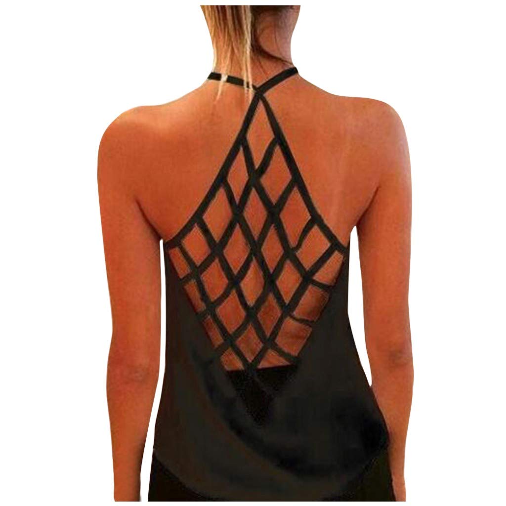 Franterd Women's Open Back Tank Tops - Sexy Hollow Out Camisole Shirts for Summer, Casual Wear & Workout - Breathable Backless Halter Top for Beach, Party & Gym