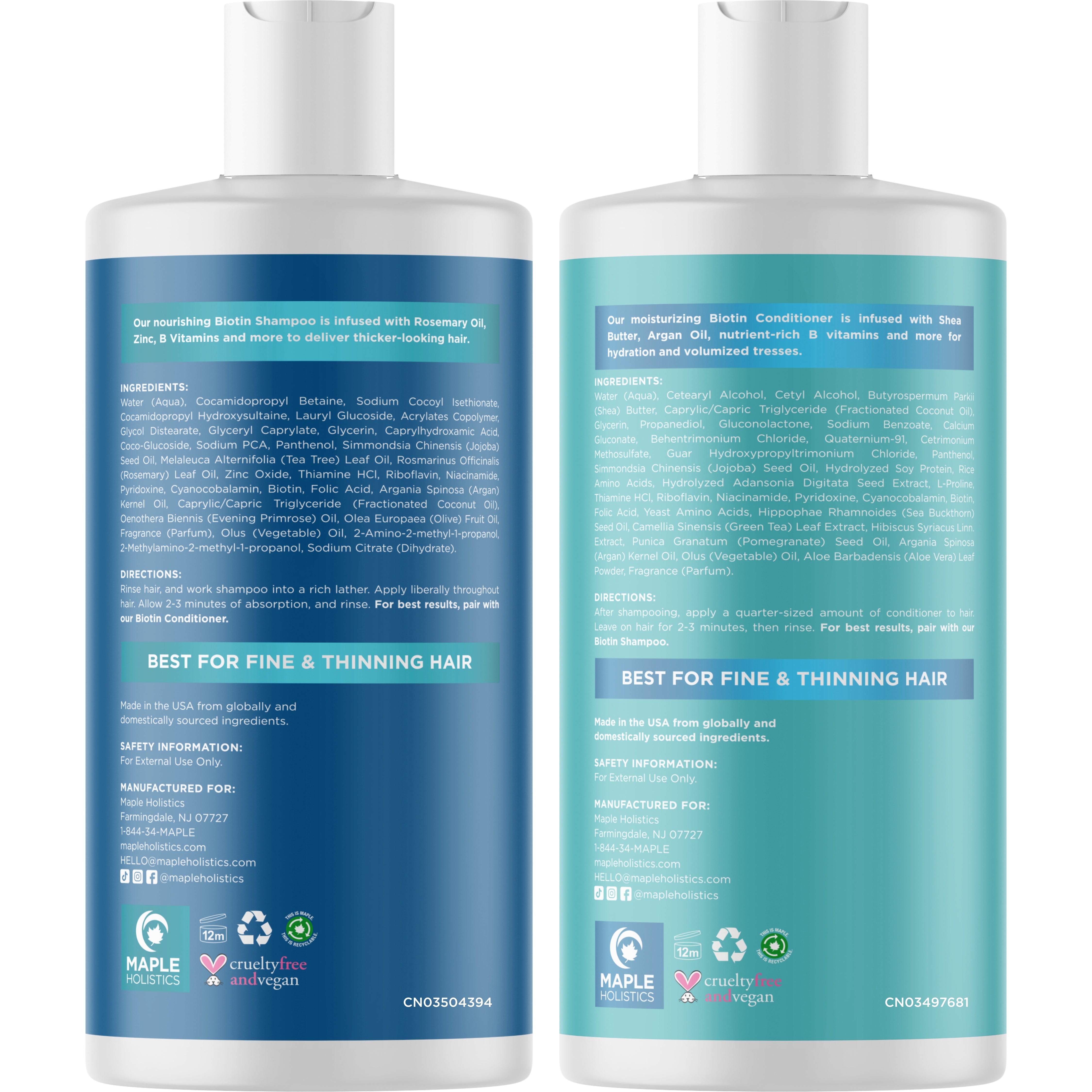 Biotin Shampoo and Conditioner Set for Hair Growth & Thickness - Sulfate Free Volumizing Hair Care Duo for Men & Women - Perfect for Daily Use & Damaged Hair Repair