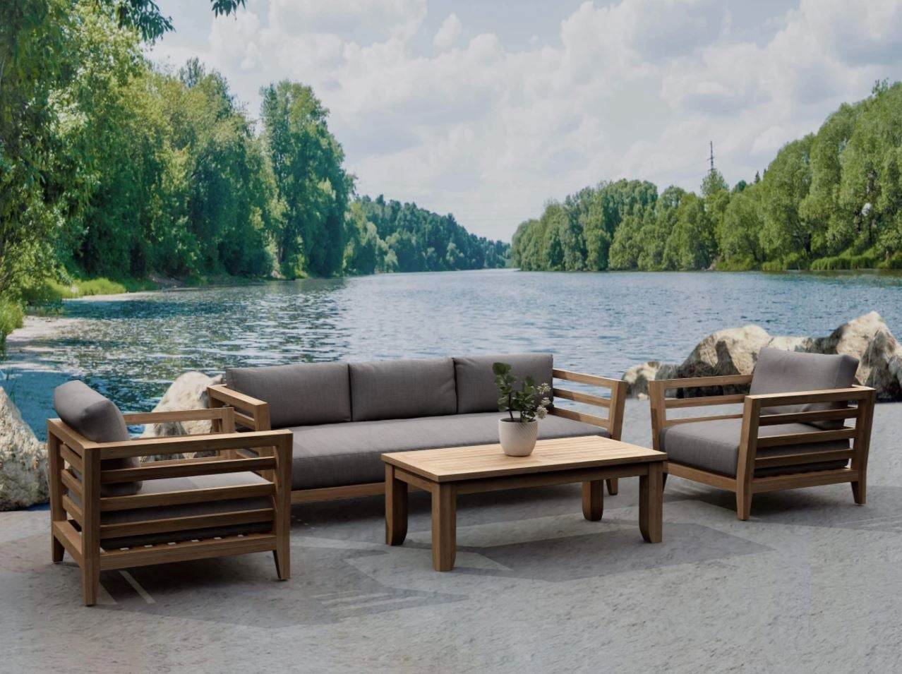 Anderson Teak Cordoba 4-Piece Outdoor Patio Furniture Set - Durable Teak Wood Dining Set for Garden, Poolside & Backyard (Set 160) | Perfect for Entertaining Guests & Outdoor Dining