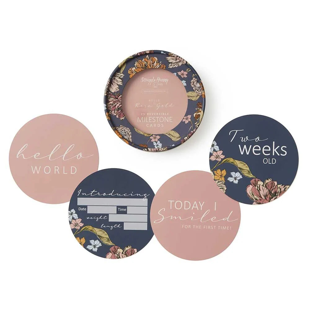 Snuggle Hunny Reversible Milestone Cards - Belle & Rose Gold Baby Photo Props for Newborn, 1st Birthday & Monthly Milestones - Perfect for Baby Shower Gifts & Nursery Decor