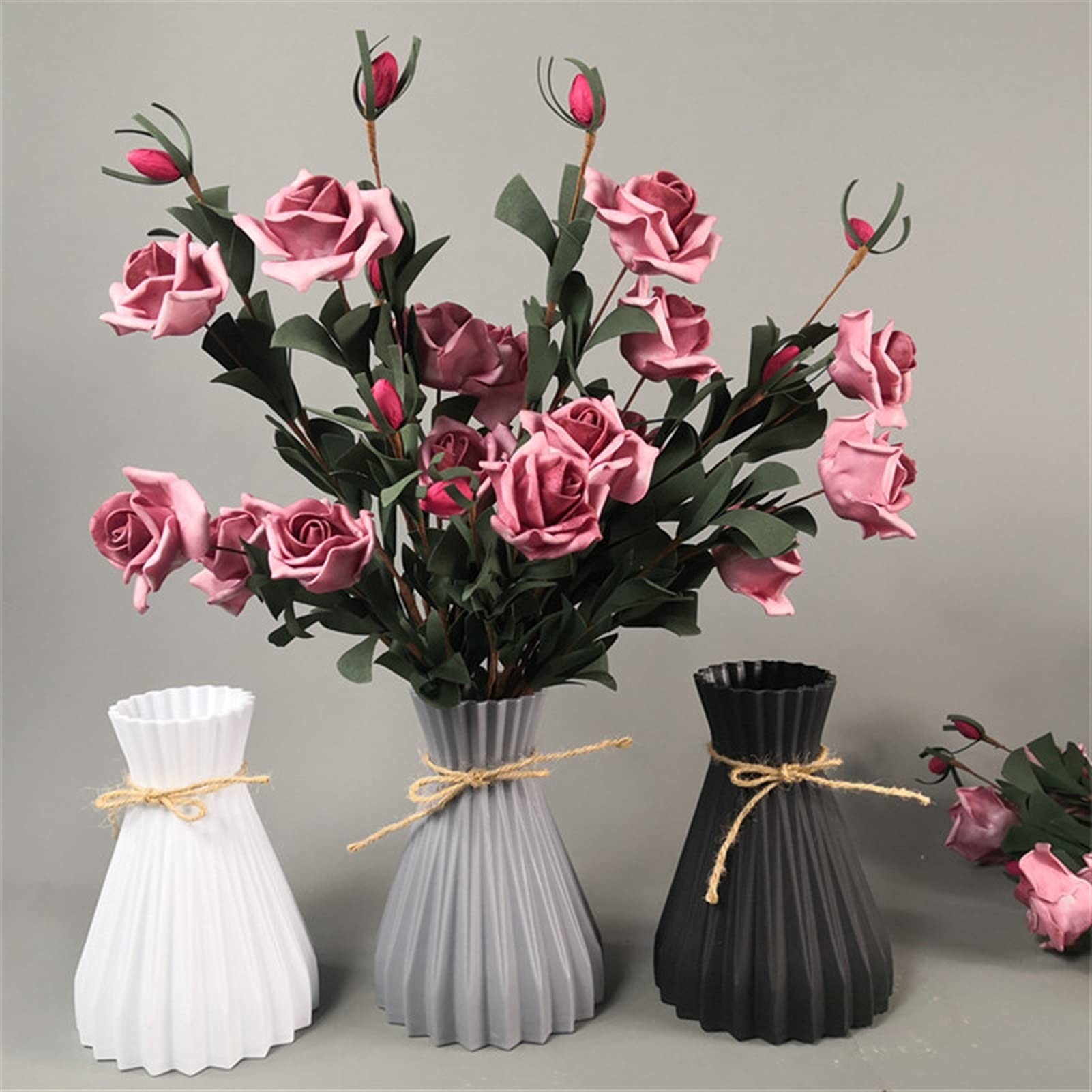 Unbreakable Plastic Flower Vase - Modern Home Decor, Anti-Ceramic Rattan Style Vase for Wedding & Living Room Decorations (Pink) | Perfect for Centerpieces, Gift Giving & Farmhouse Style Decor