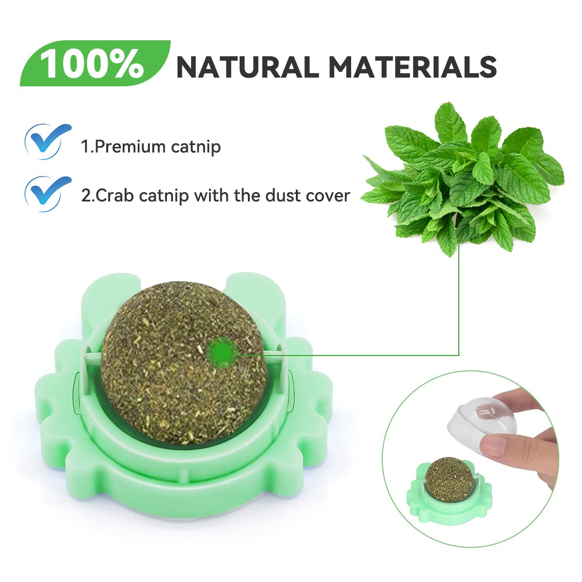 **Aucenix Catnip Balls Toy for Cats - Natural Rotating Dental Chew Toy for Kittens, Wall-Mounted Catnip Roller for Licking & Teeth Cleaning (Green, 2-Pack) - Fun Playtime & Stress Relief for Indoor Cats**