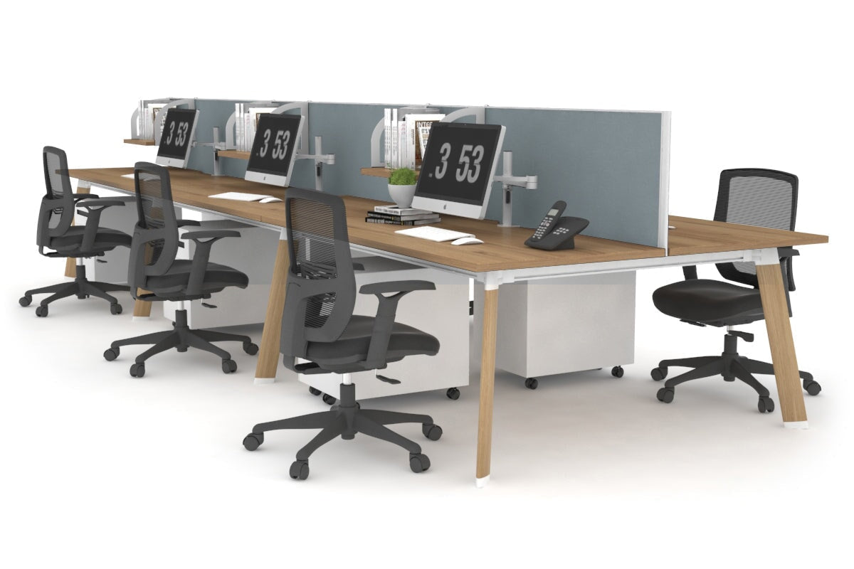 6-Person Workstation with Wood Imprint Frame - 1200L x 700W Office Desk for Collaborative Workspaces & Team Meetings