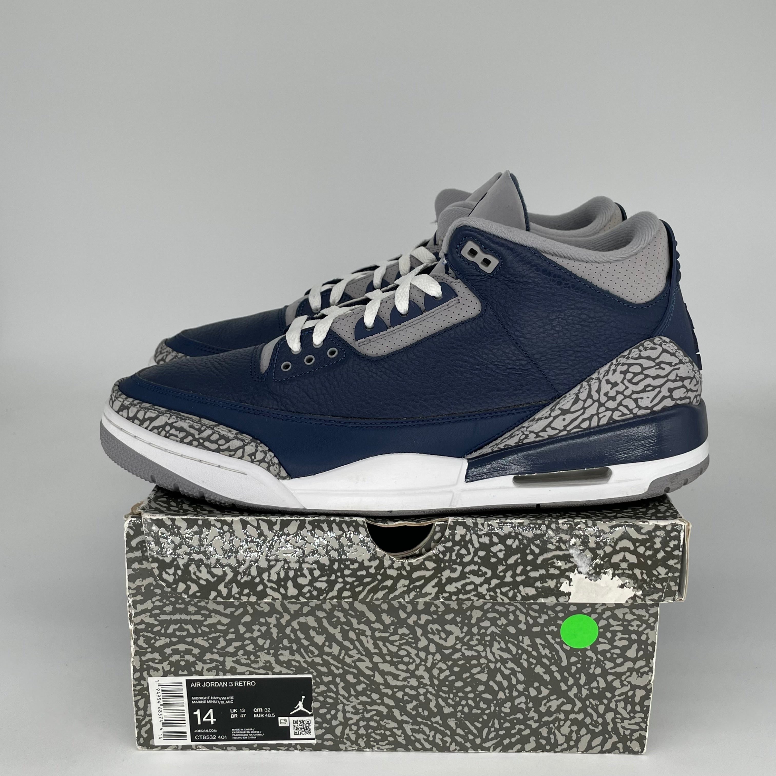 AIR JORDAN 3 GEORGETOWN Retro Sneakers - Men's Size 14 (CT8532-401) - Classic Basketball Shoes for Casual Wear & Street Style