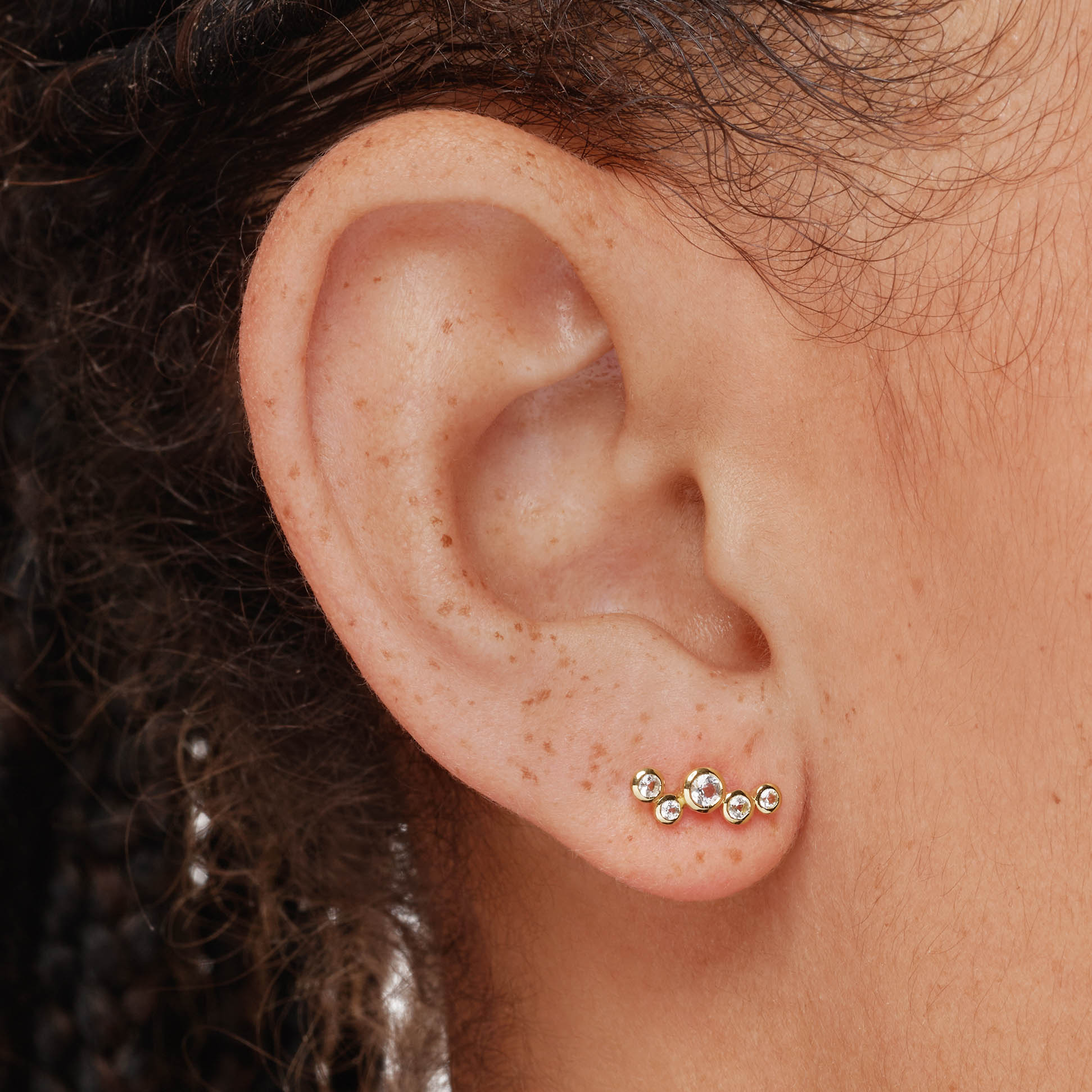 14K Gold White Topaz Bezel Bubble Stud Earrings for Women - Elegant Everyday Jewelry for Work, Parties & Special Occasions