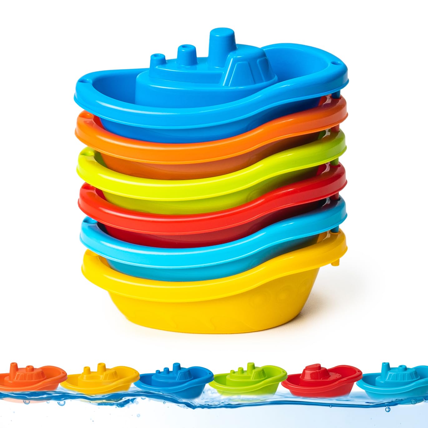 Colorful Stackable Bath Boats for Toddlers - Fun & Educational Baby Bath Toys for Girls & Boys | Bathtub, Pool & Sensory Play Toys (6-Pack)