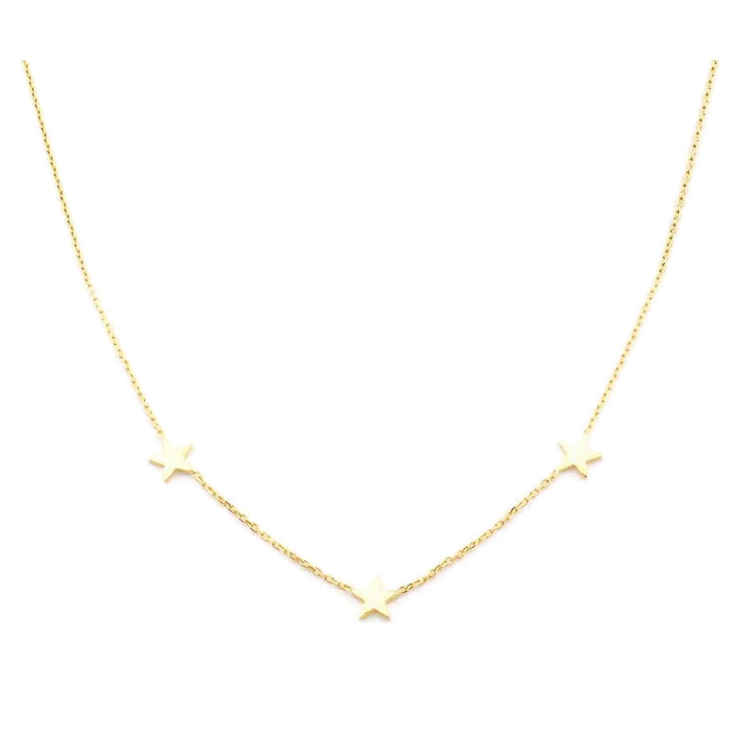14K Gold Triple Star Layering Necklace - Personalized Engraved Initials, Letters & Numbers - Dainty Sideways Charm Necklace for Women - Perfect for Everyday Wear, Gift Giving & Special Occasions