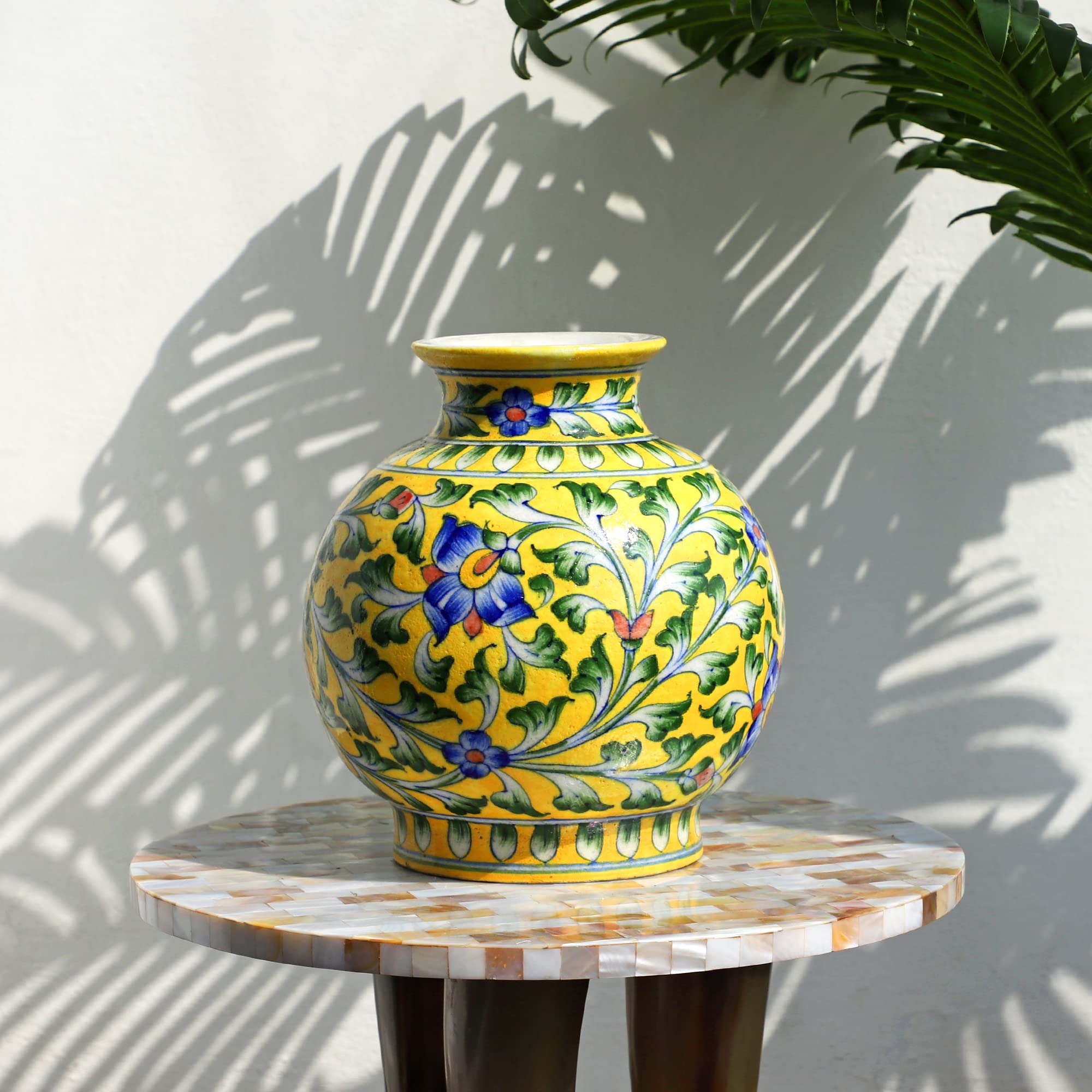 Yellow Ceramic Flower Vase - 8 Inch Decorative Curved Vase for Home, Living Room, Office, Table, Dining & Windowsill Decor | Perfect for Fresh Flowers, Centerpieces & Interior Design Accents