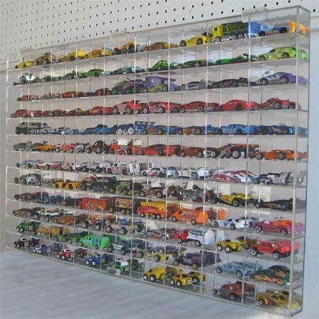 1:64 Scale Matchbox Hot Wheels Toy Car Display Case Wall Cabinet - 108 Slots with UV Protection & Mirrored Background - Perfect for Collectors, Home Decor, and Showcasing Diecast Models