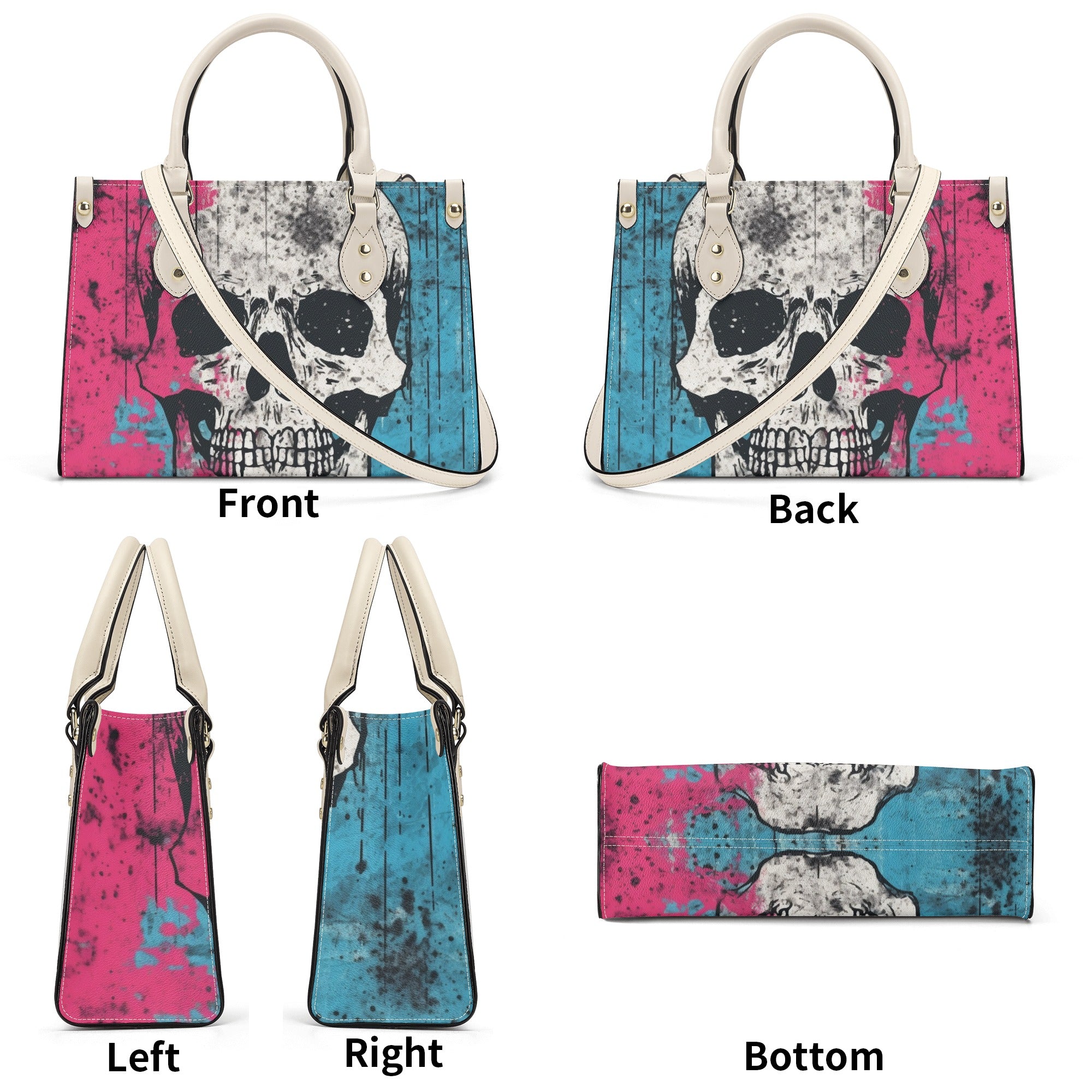 Luxury Pink & Blue Skull Leather Handbag with Adjustable Shoulder Strap - Fashionable Crossbody Purse for Women, Perfect for Parties, Date Nights & Daily Use