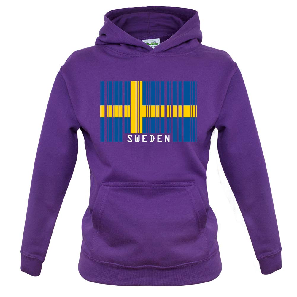 Swedish Flag Barcode Print Kids Hoodie - Soft Pullover Sweatshirt for Boys & Girls - Perfect for School, Playdates & Outdoor Activities