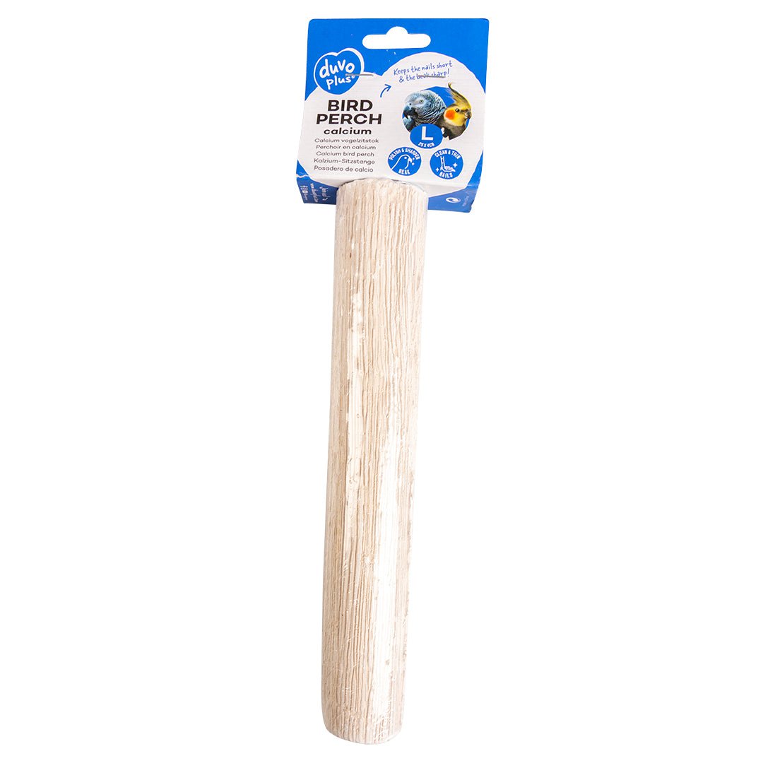 DUVO PLUS Calcium White Bird Perch for Parrots - Small/Medium/Large Size - Natural Mineral Chew Toy for Beak Health - Perfect for Cockatiels, Lovebirds & Conures - Cage Accessory & Play Stand Perch