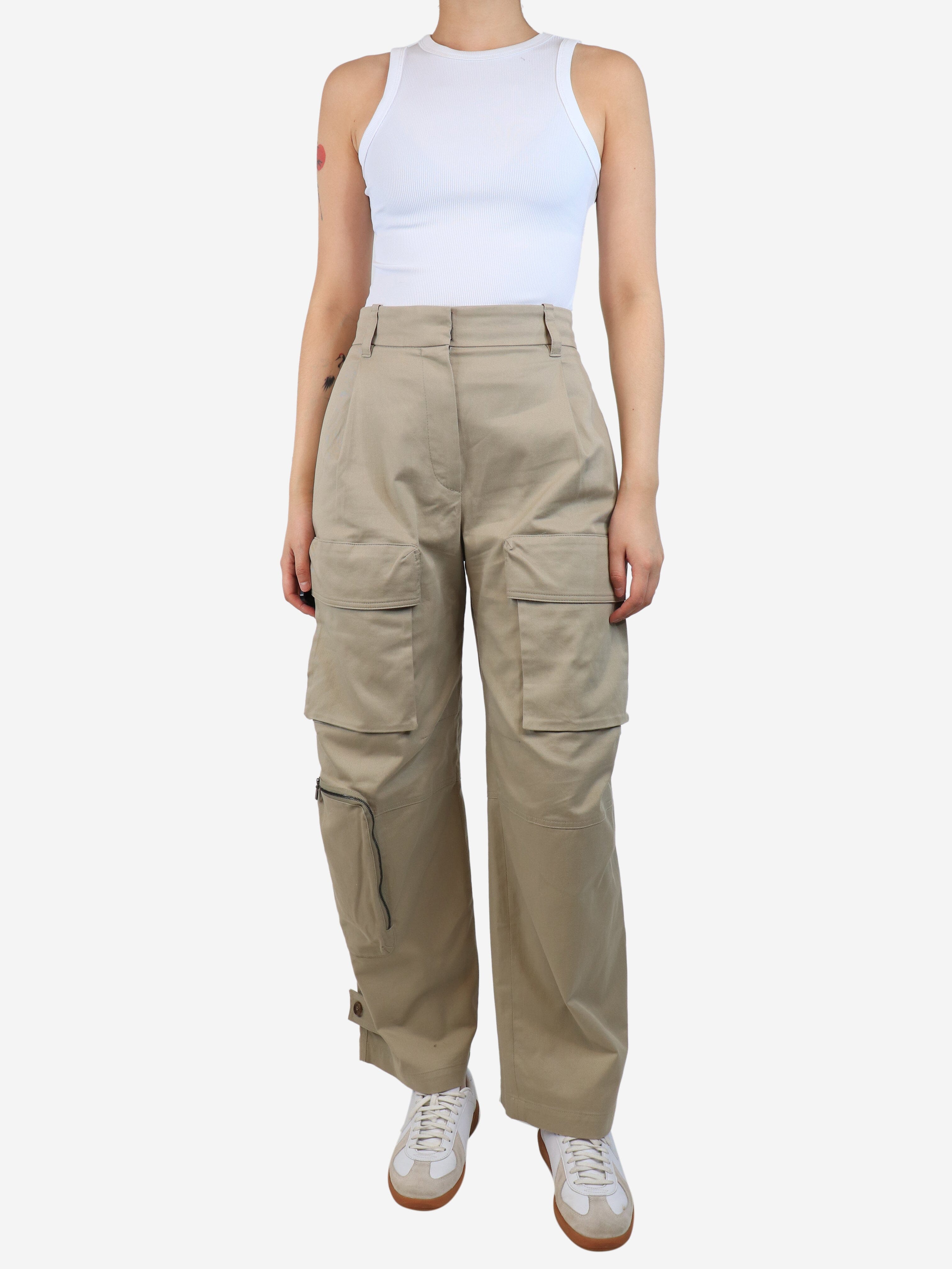 Beige Pleated Cargo Pants for Women - UK Size 8 | Comfortable & Stylish Casual Trousers for Everyday Wear, Work & Travel