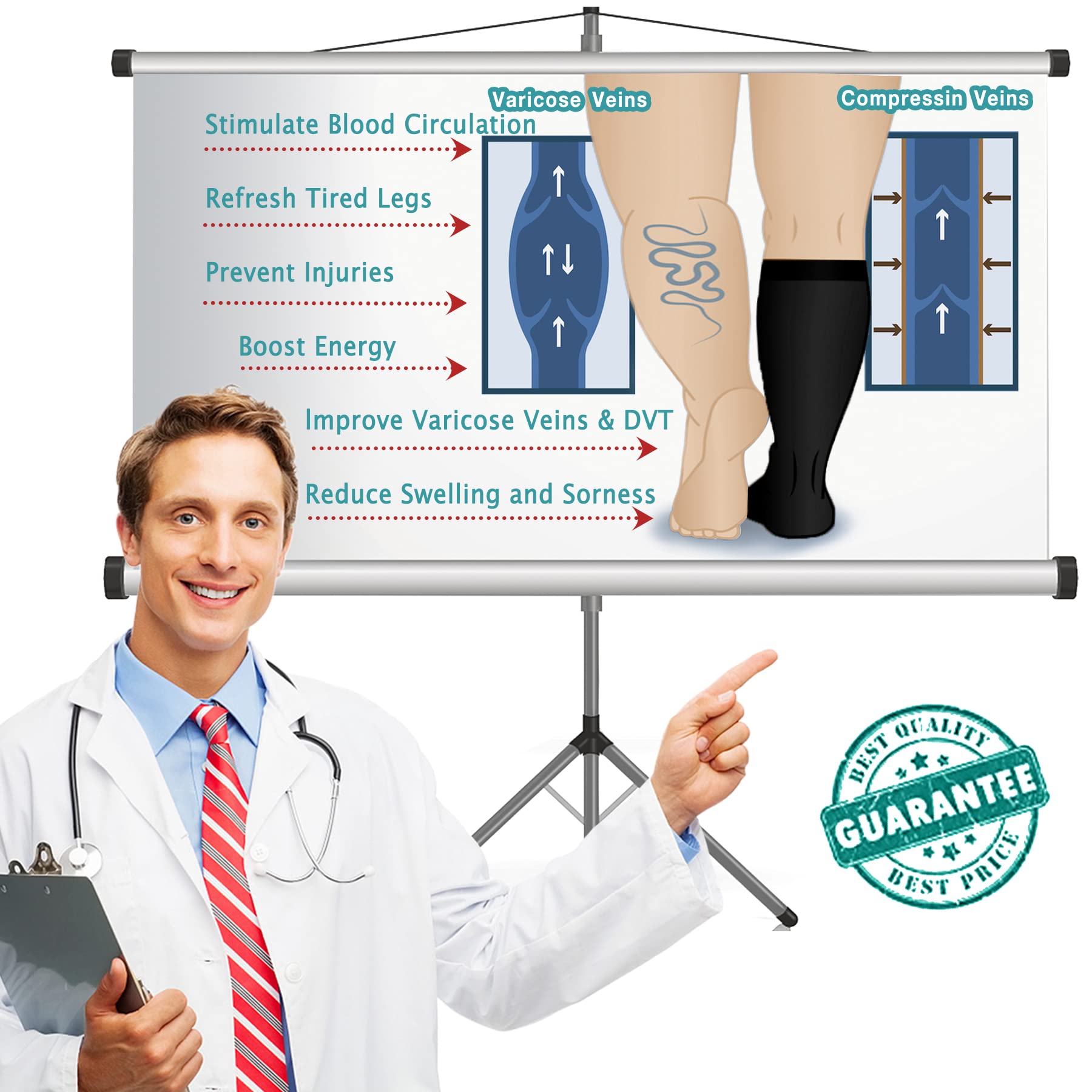 **Iseasoo Plus Size Compression Socks for Men & Women - 3 Pairs Wide Calf Support Stockings for Circulation, Nurses, Running, Travel & Work - Improve Blood Flow & Reduce Swelling**