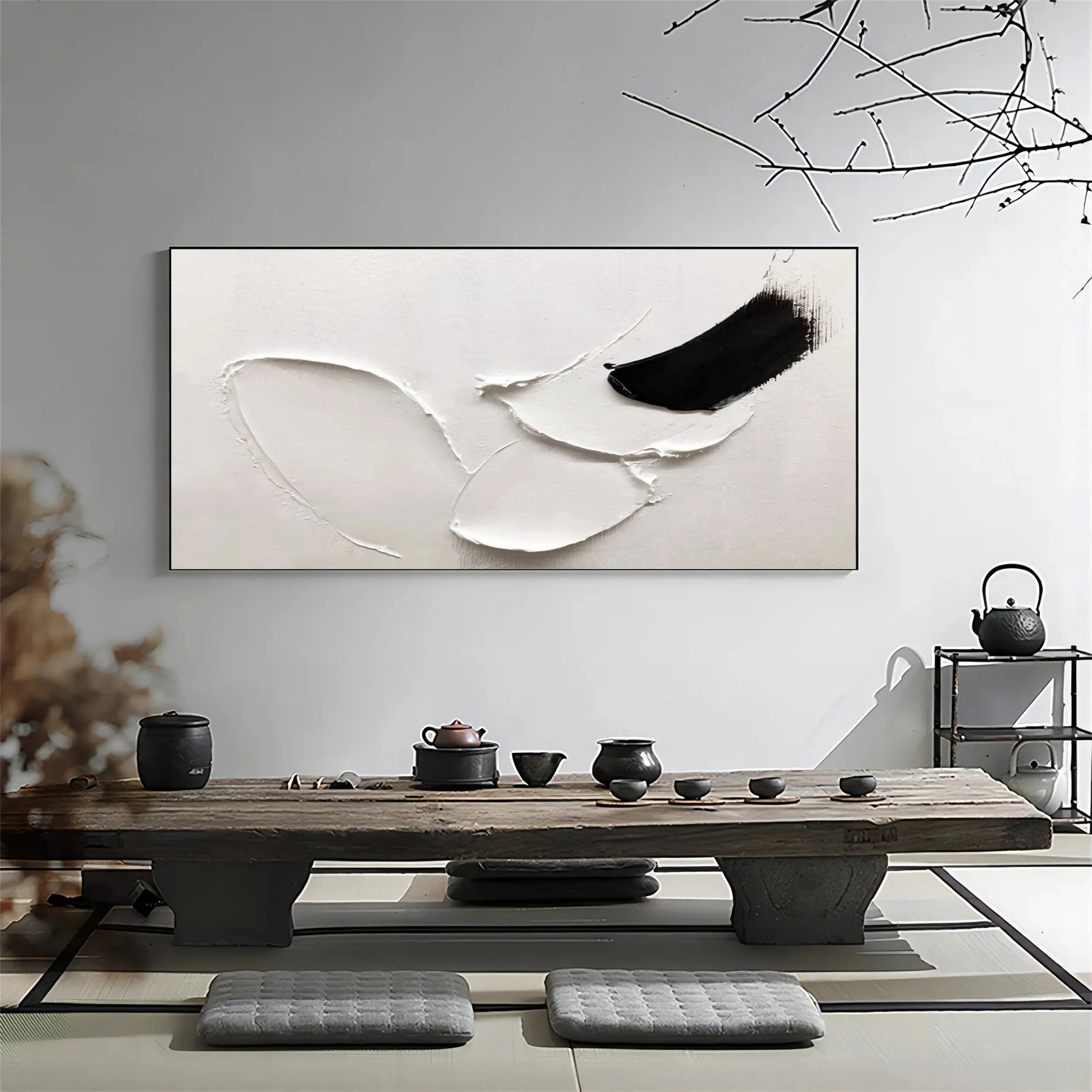 Minimalist Textured Painting Canvas - White & Black Abstract Wall Art #MM209 | Perfect for Modern Home Decor, Office & Living Room