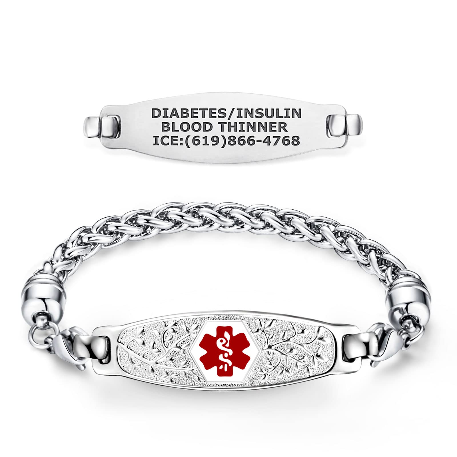 Divoti Custom Engraved Medical Alert Bracelets for Women - Stainless Steel Medical ID Bracelet with Free Engraving - Beautiful Olive Tag with Wheat Design - Adjustable Sizes - Perfect for Diabetes, Allergies & Emergency Medical Identification