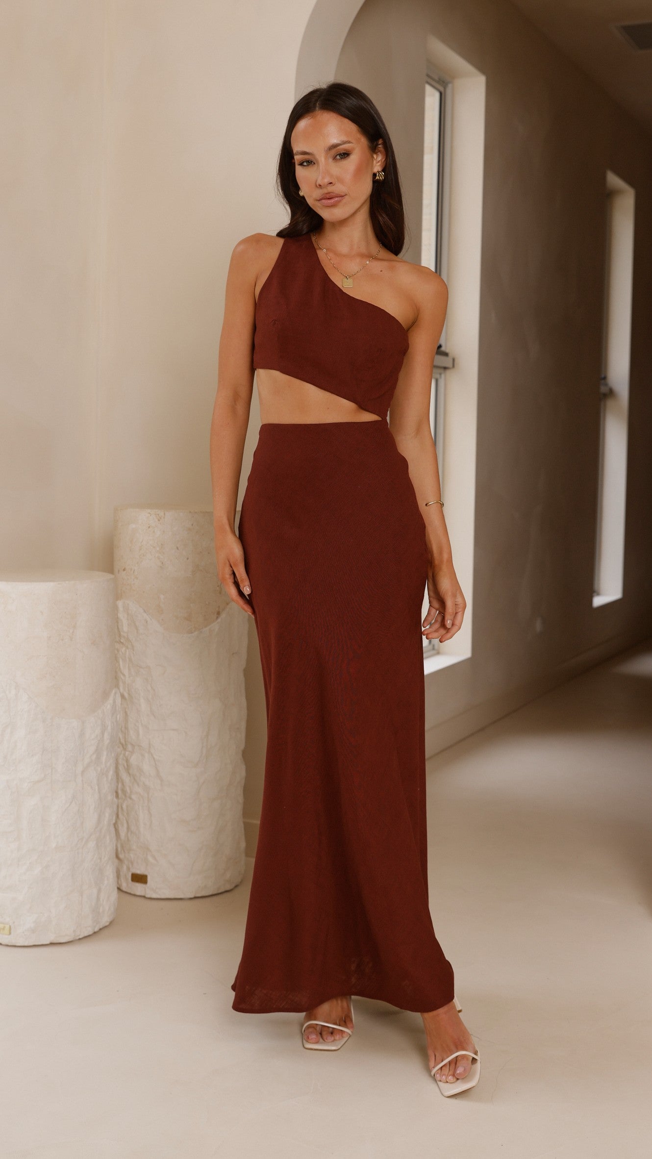 Abia Maxi Dress in Chocolate Brown - Elegant Long Flowy Dress for Women | Perfect for Summer, Beach, and Casual Outings