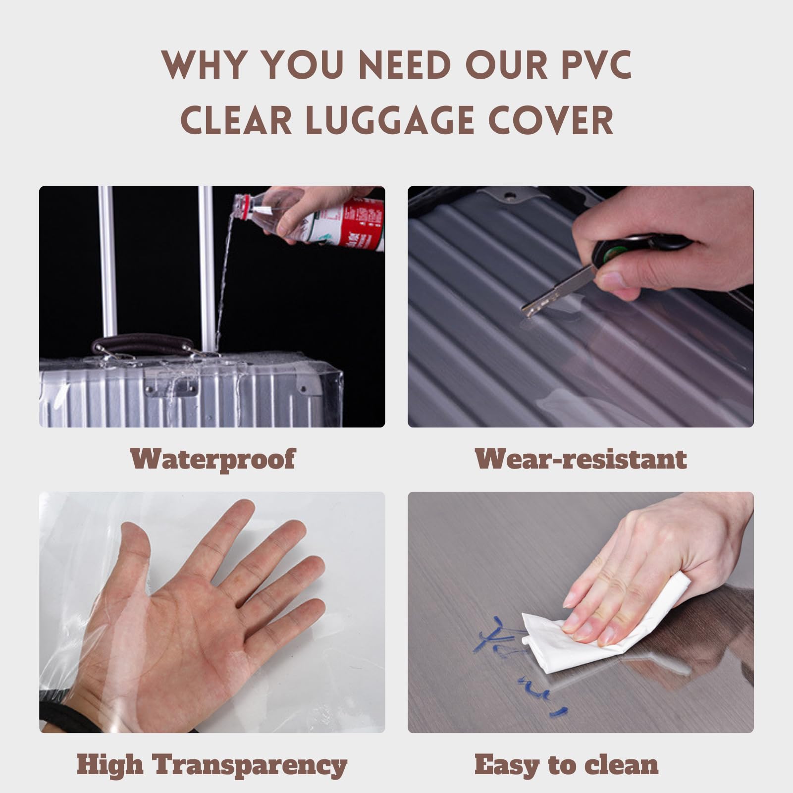 3 Pcs TSA Approved Transparent Waterproof Luggage Protector Covers for 20