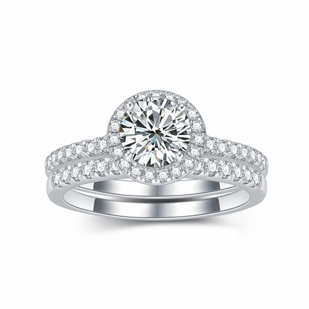 1 Carat Moissanite Engagement Ring Set for Women - Platinum Plated Silver Wedding Band & Bridal Set - Anniversary Promise Rings for Her - Perfect for Proposals, Weddings & Special Occasions