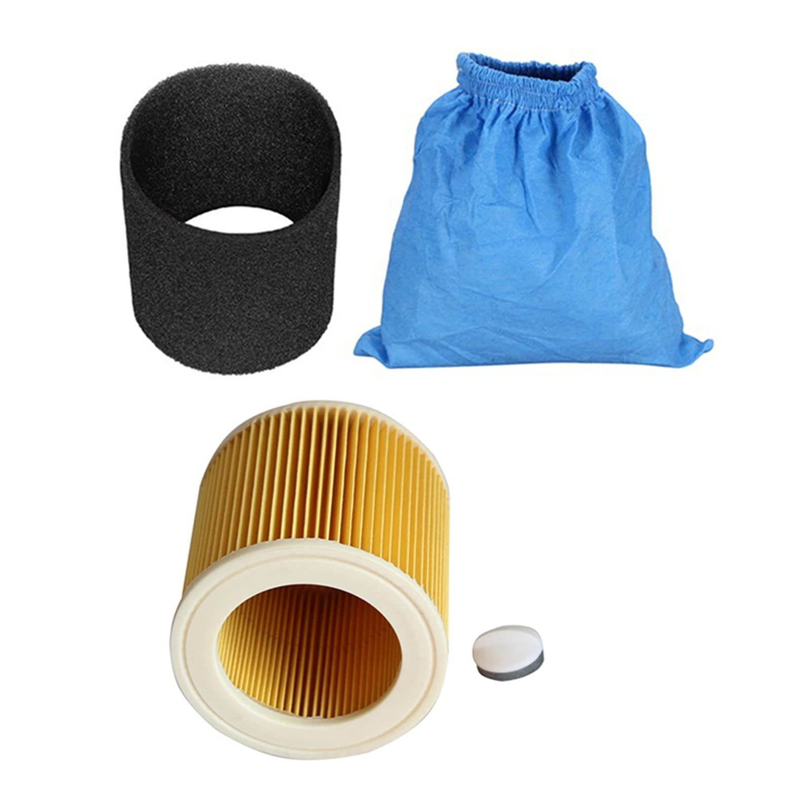 SKAFFE Vacuum Cleaner Accessories - 5-Pack Textile Filter Bags for Wet/Dry Cleaning | HEPA Foam Filters Compatible with Kärcher MV1 WD1 WD2 WD3 Models | Replacement Vacuum Parts for Home & Commercial Floor Care (Blue Black) - Perfect for Carpets, Hard Floors & Workshop Cleaning