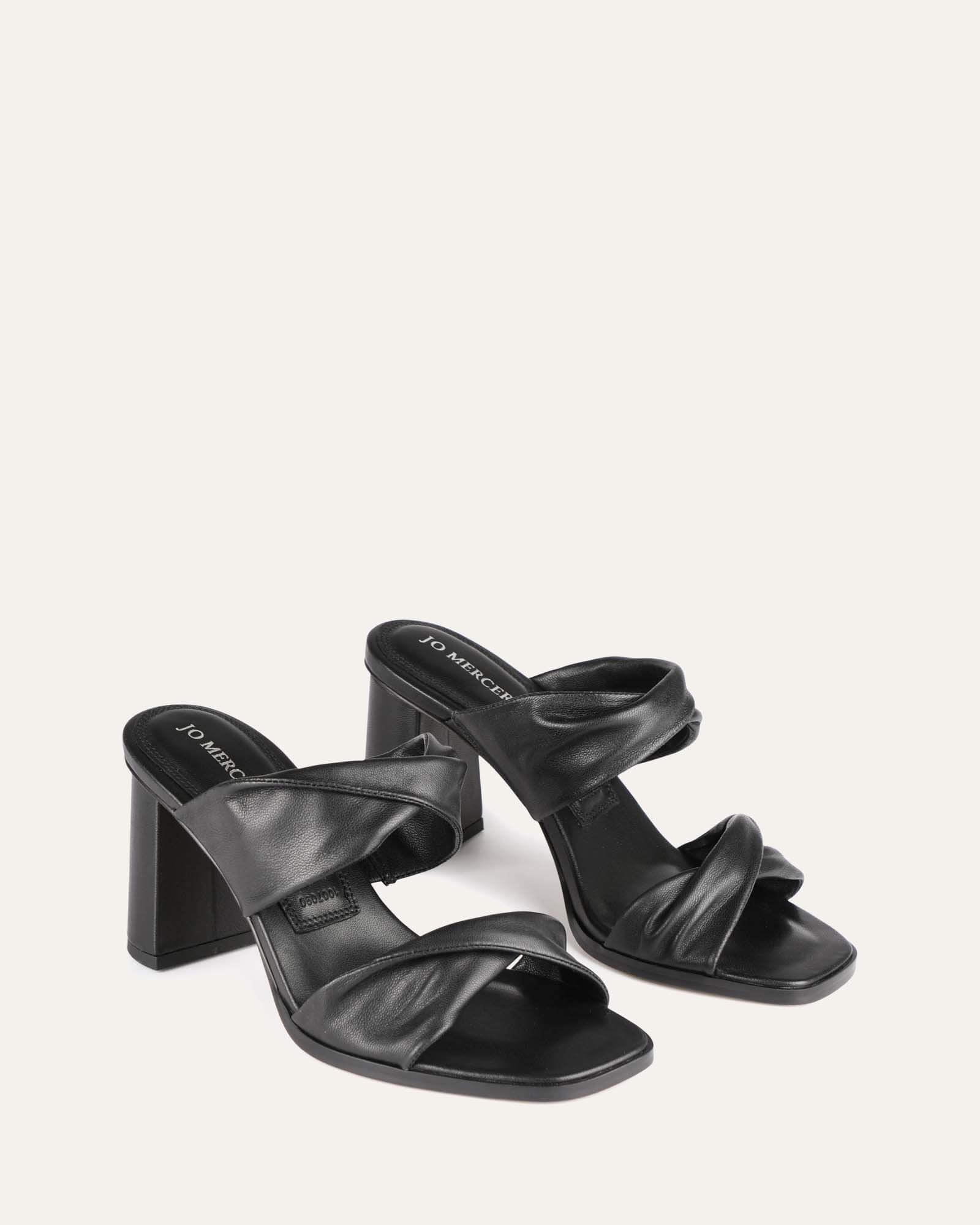 CAYLIE Women's Black Leather High Heel Sandals - Comfortable Dressy Strappy Heels for Party, Wedding & Evening Wear