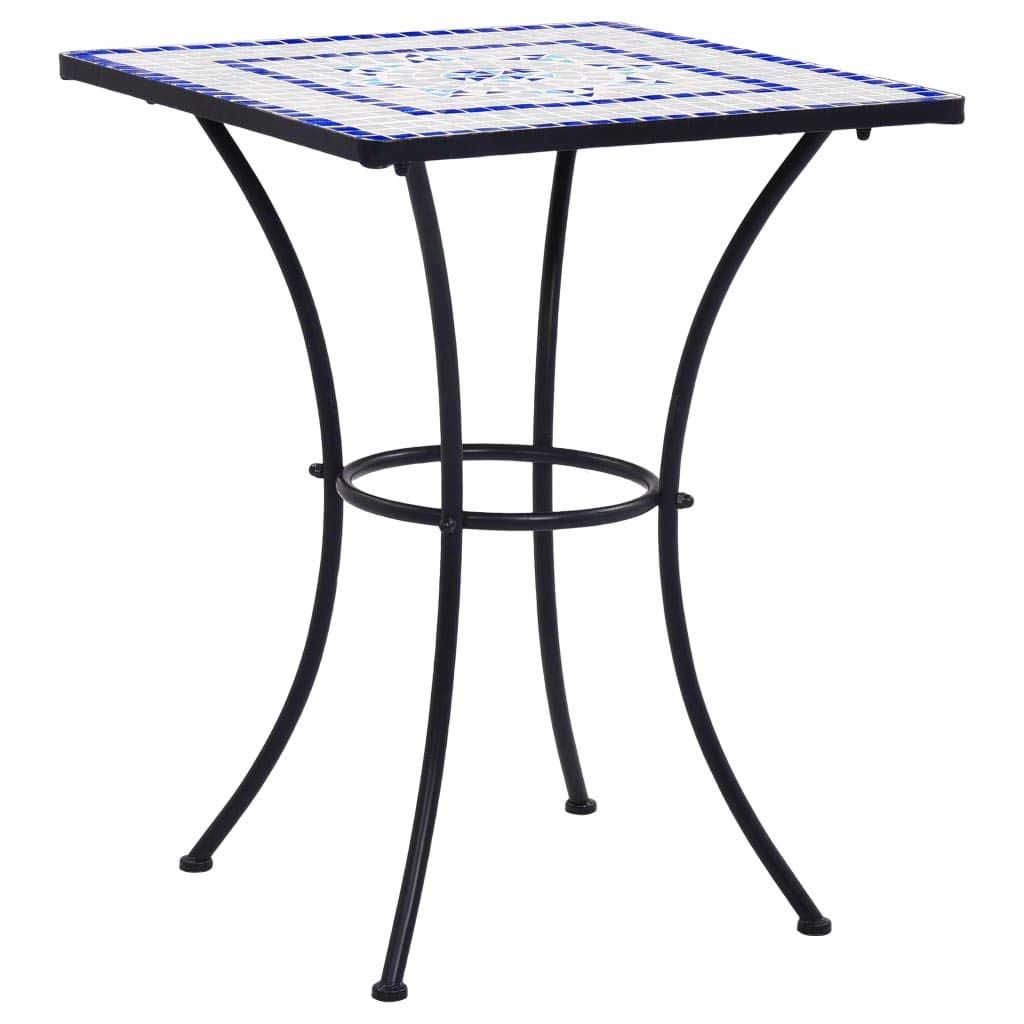 Blue and White Mosaic Outdoor Side Table - 23.6