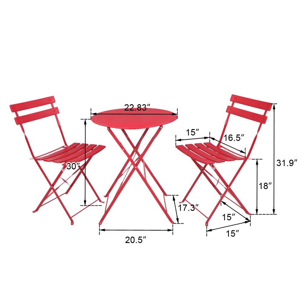 Ochine 3-Piece Metal Folding Patio Dining Set - Outdoor Bistro Table & 2 Chairs for Garden, Backyard, Balcony, Lawn - Durable Weather-Resistant Kitchen Furniture (USA Shipped) | Perfect for Small Spaces, Apartment Patios, and Outdoor Entertaining