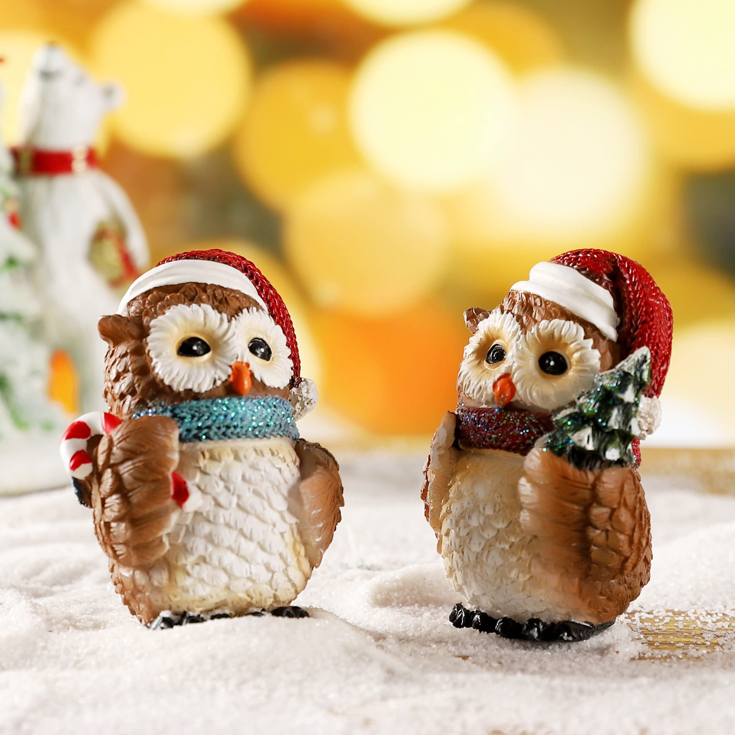 Owl Statuette Home Decor - Handcrafted Owl Figurine for Christmas Decorations, Shelf Display & Gift Giving | Perfect for Holiday Mantel, Table Centerpiece & Winter Wonderland Theme