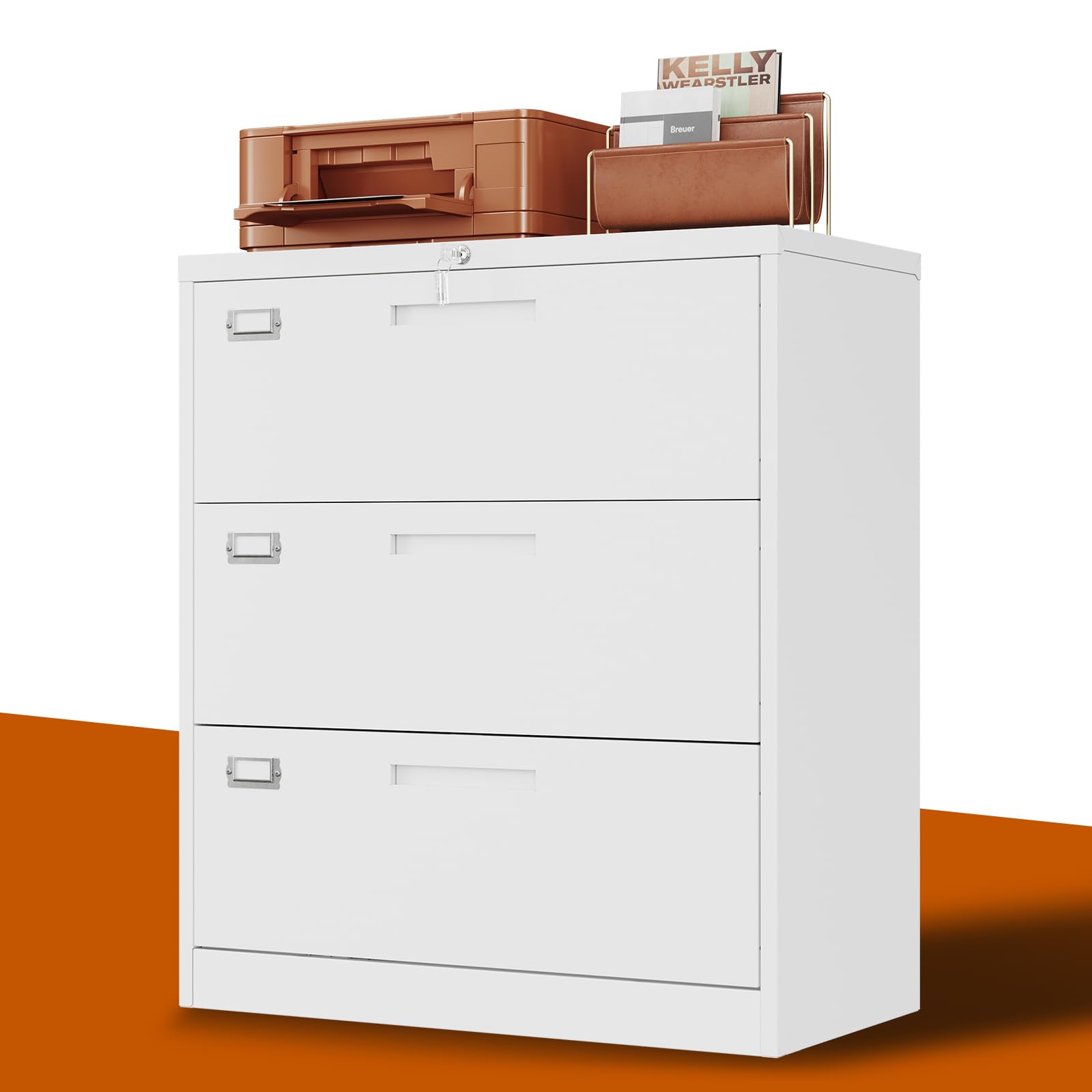 3-Drawer Metal Lateral File Cabinet with Lock - Steel Storage Cabinet for Legal/Letter/A4 Documents - Wide Office & Home File Organizer (Assembly Required) - Perfect for Workspaces, Home Offices & Storage Rooms