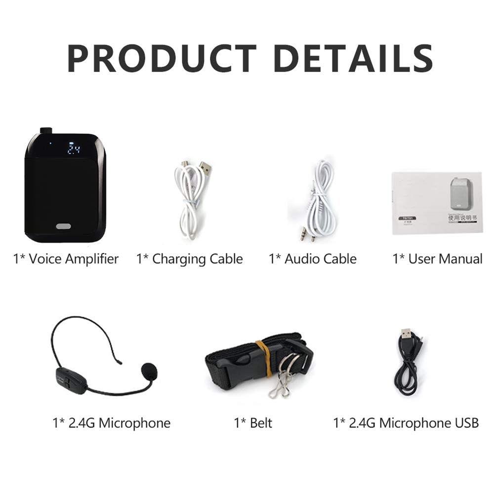 2.4G Wireless Voice Amplifier with Waistband Headset - Portable Microphone for Teachers, Coaches, Tour Guides & Sales Promoters - Ideal for Classroom, Gym, Outdoor Tours & Presentations (Black)