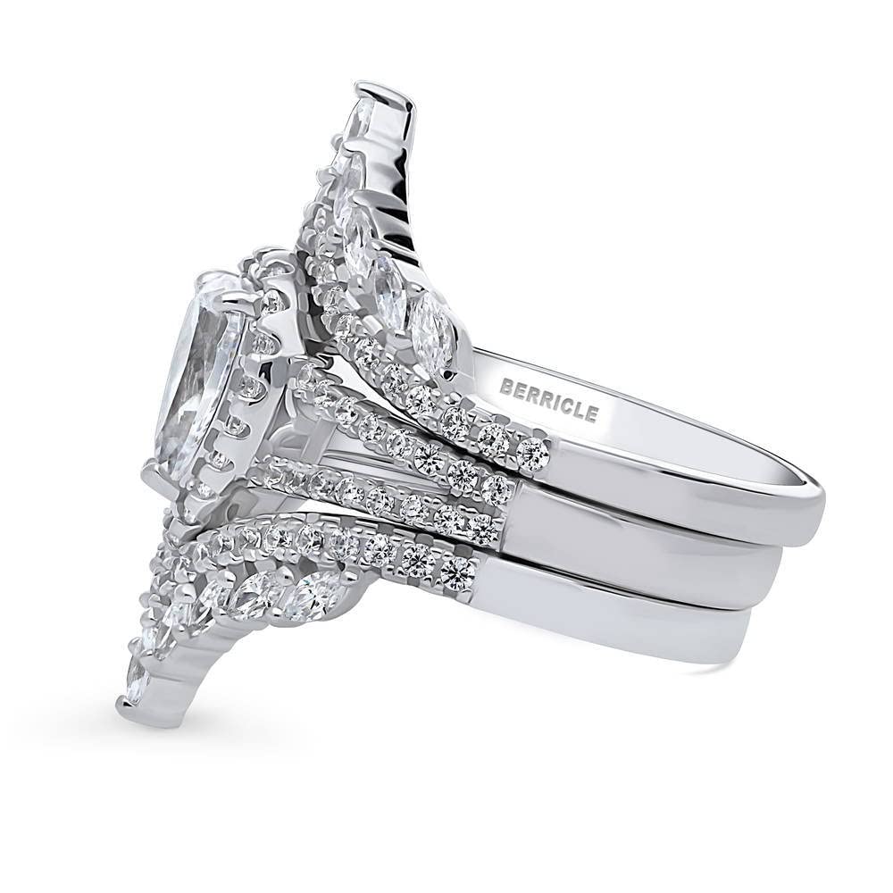 BERRICLE Sterling Silver Pear Cut Cubic Zirconia Halo Engagement Ring Set for Women - Rhodium Plated Wedding Band, Size 4-10 - Perfect for Proposals, Anniversaries & Bridal Jewelry