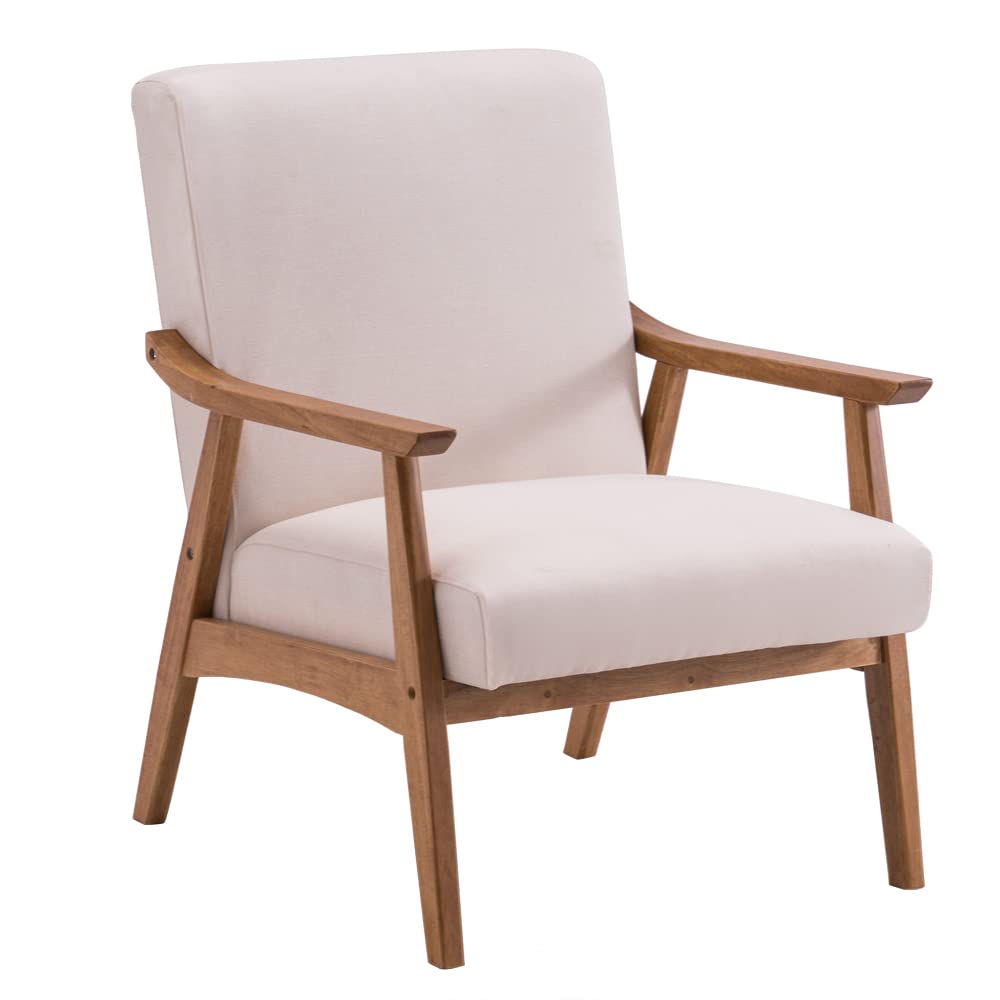 Farmhouse Upholstered Accent Chair with Solid Wood Frame - 330 lbs Weight Capacity, Beige Lounge Chair for Living Room, Bedroom & Home Office - Perfect for Reading, Relaxing & Home Decor