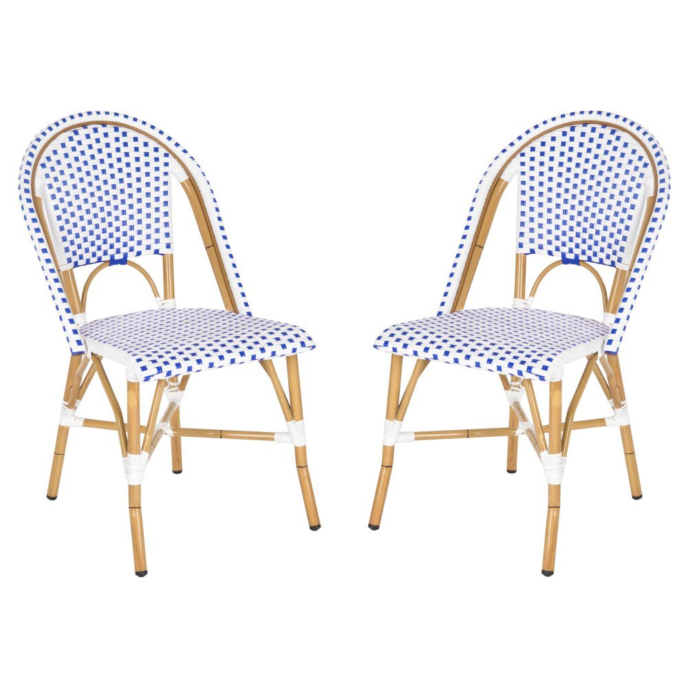 Safavieh Hooper Indoor-Outdoor Stacking Chairs Set of 2 - Blue & White Striped Patio Dining Chairs for Backyard, Poolside & Garden Use